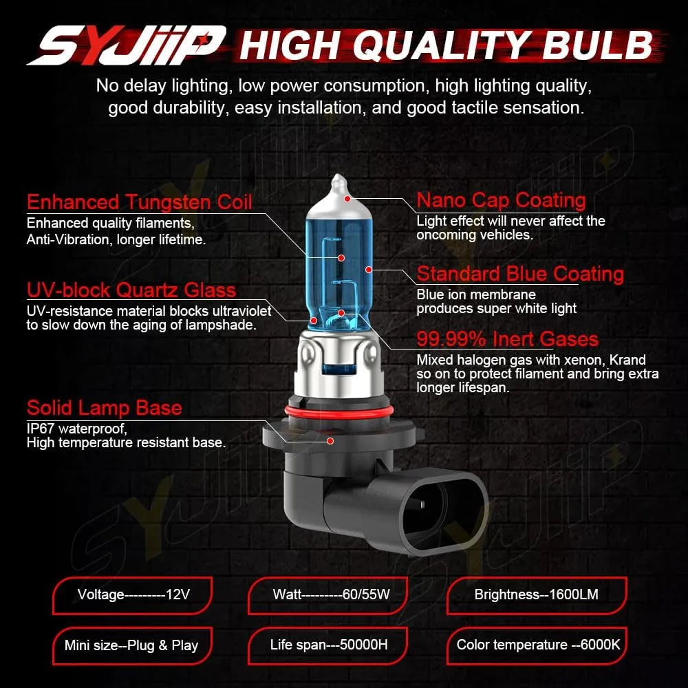 Upgraded Halogen Headlight Bulbs For Honda Civic 2016 2017 2018 2019 2020 2021 2022 2023, 9005 High Beam H11 Low Beam Headlamp Lights, 6000K White, 300% Brightness, Plug N Play, 55W, 4-Pack