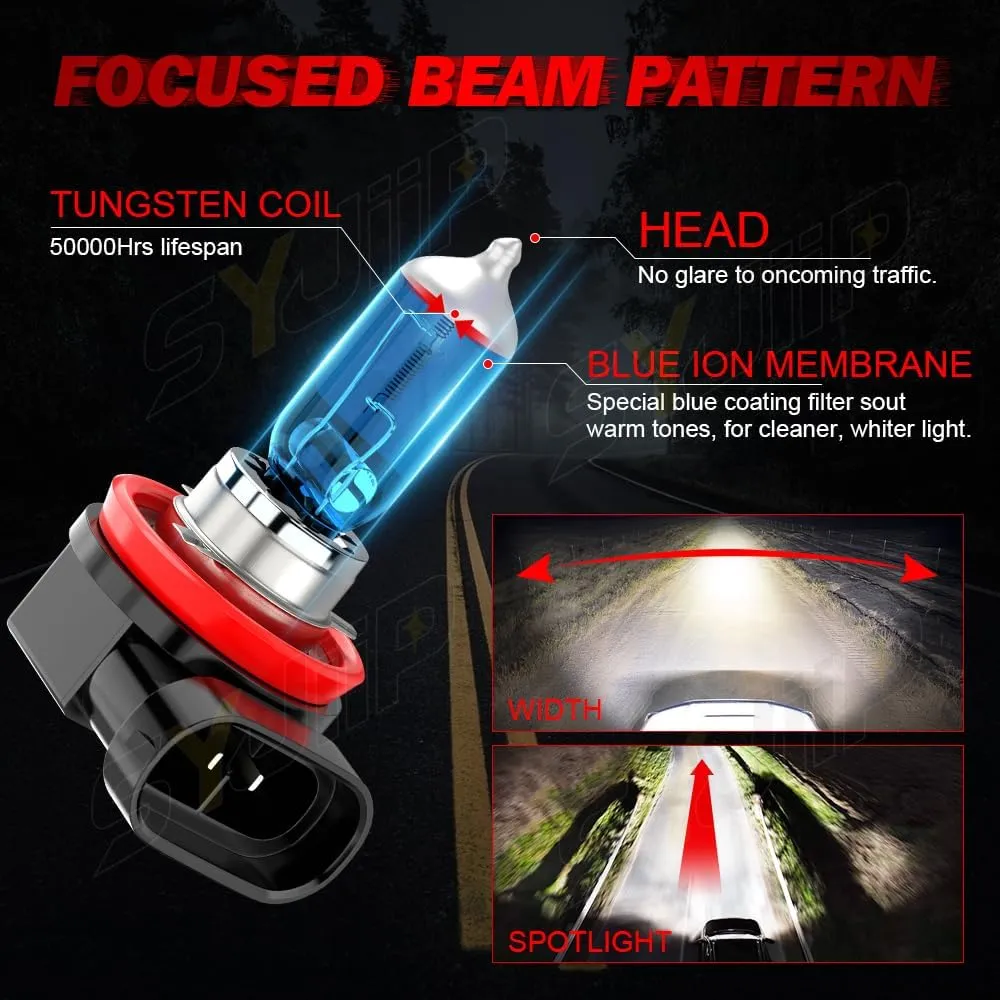 Upgraded Halogen Headlight Bulbs For Honda Civic 2016 2017 2018 2019 2020 2021 2022 2023, 9005 High Beam H11 Low Beam Headlamp Lights, 6000K White, 300% Brightness, Plug N Play, 55W, 4-Pack
