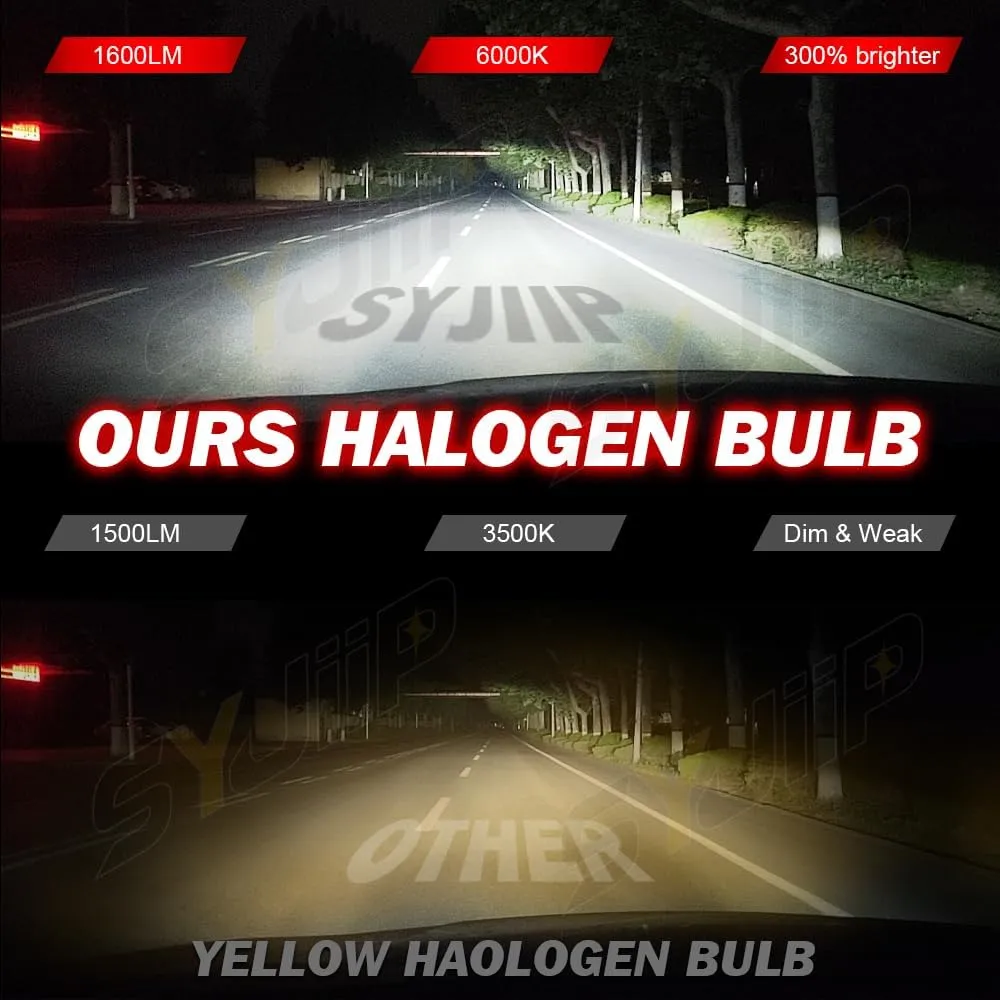 Upgraded Halogen Headlight Bulbs For Honda Civic 2016 2017 2018 2019 2020 2021 2022 2023, 9005 High Beam H11 Low Beam Headlamp Lights, 6000K White, 300% Brightness, Plug N Play, 55W, 4-Pack