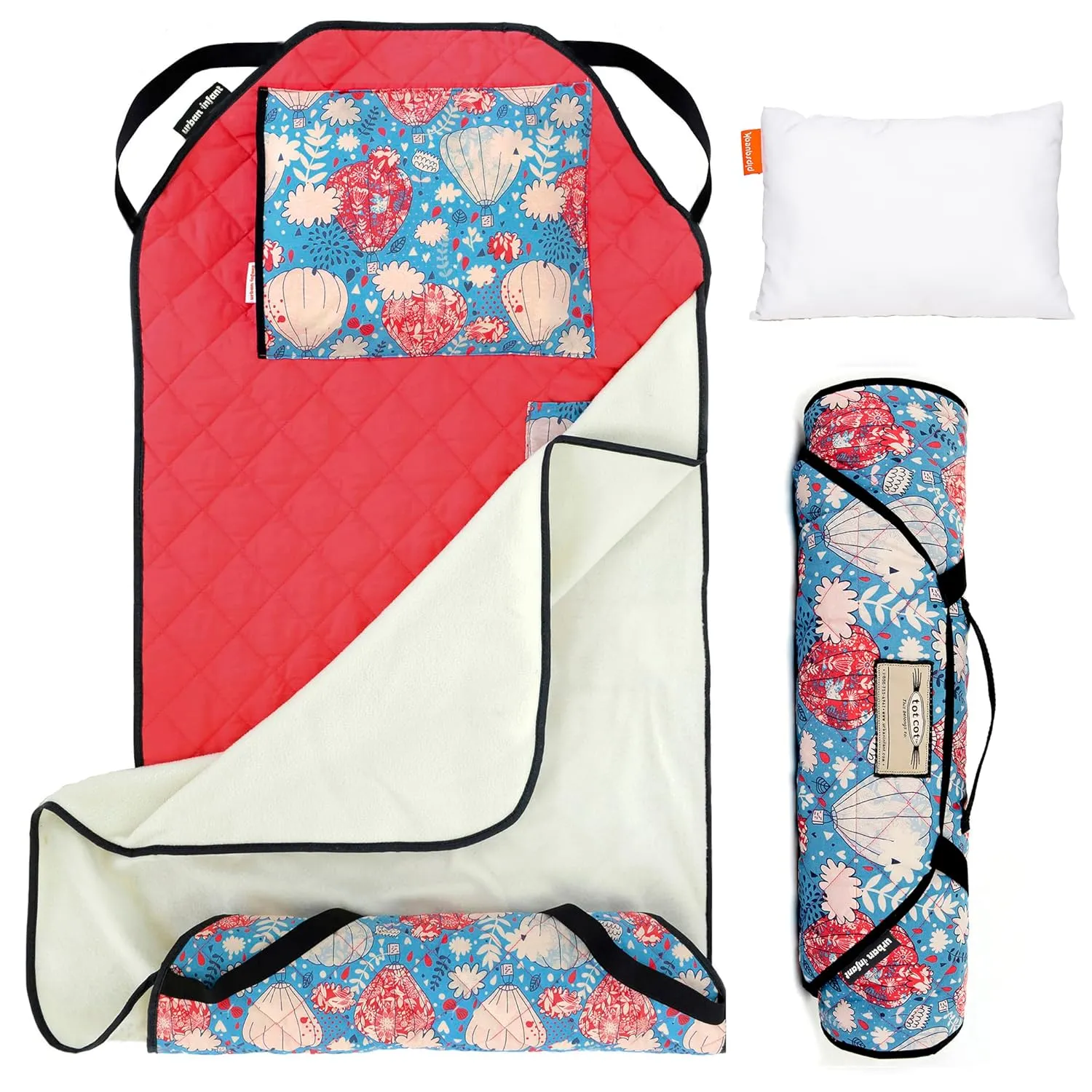 Urban Infant Tot Cot Kids Nap Mat - Toddler Preschool Daycare Bedding Cover with Blanket and Pillow - Balloons