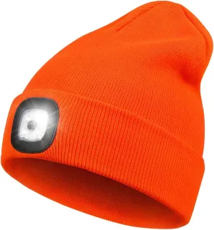 USB Rechargeable LED Beanie - Hands-Free Winter Headlamp