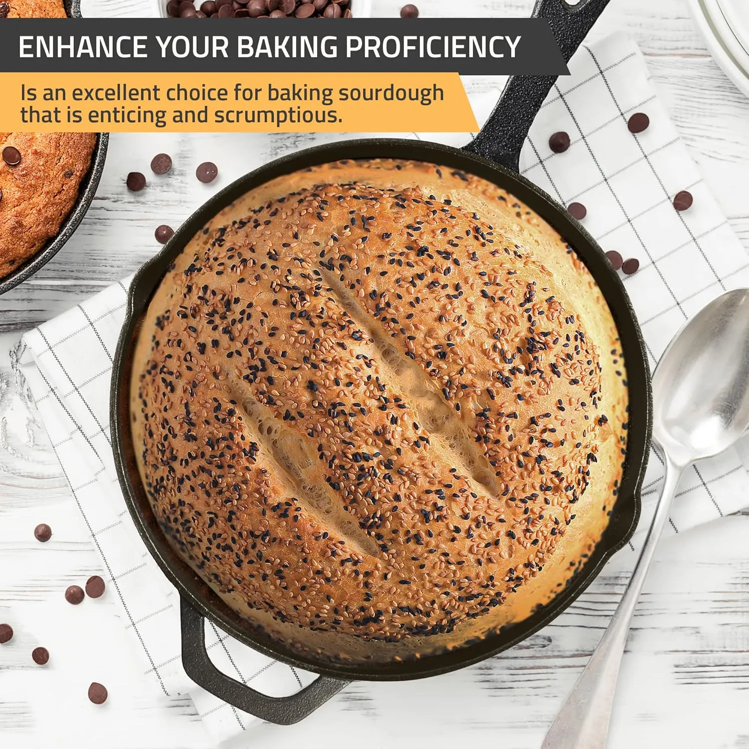Utopia Kitchen Cast Iron Frying Pan 12 Inch, Cast Iron Chefs Pan, Pre Seasoned Skillet, Safe Grill Cookware for Indoor & Outdoor Use, Black