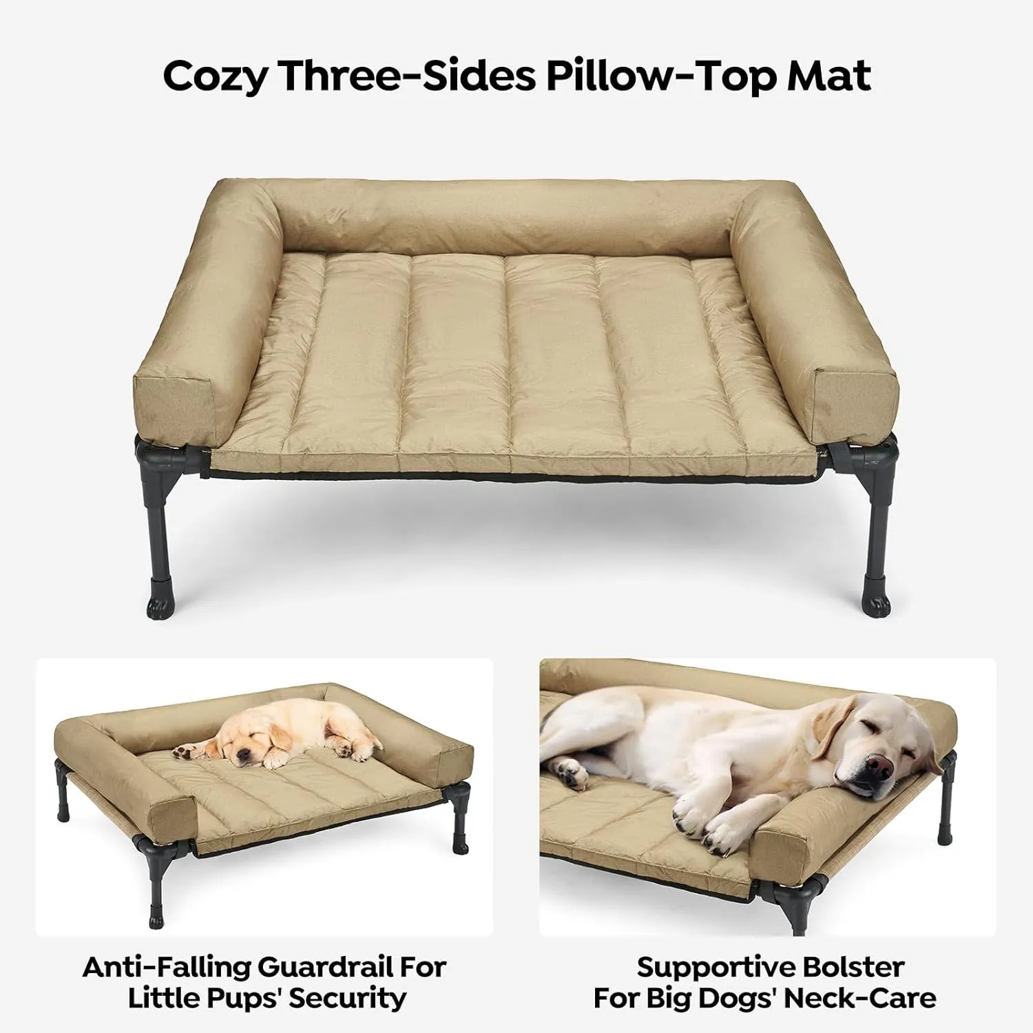Veehoo Cooling Elevated Dog Bed Add Removable Waterproof Bolster Cushion Mat, Raised Pet Cot with Breathable Teslin Mesh, No-Slip Feet, Dog Couch Bed for Indoor Outdoor, 32x25inches, Beige, CWC2331B