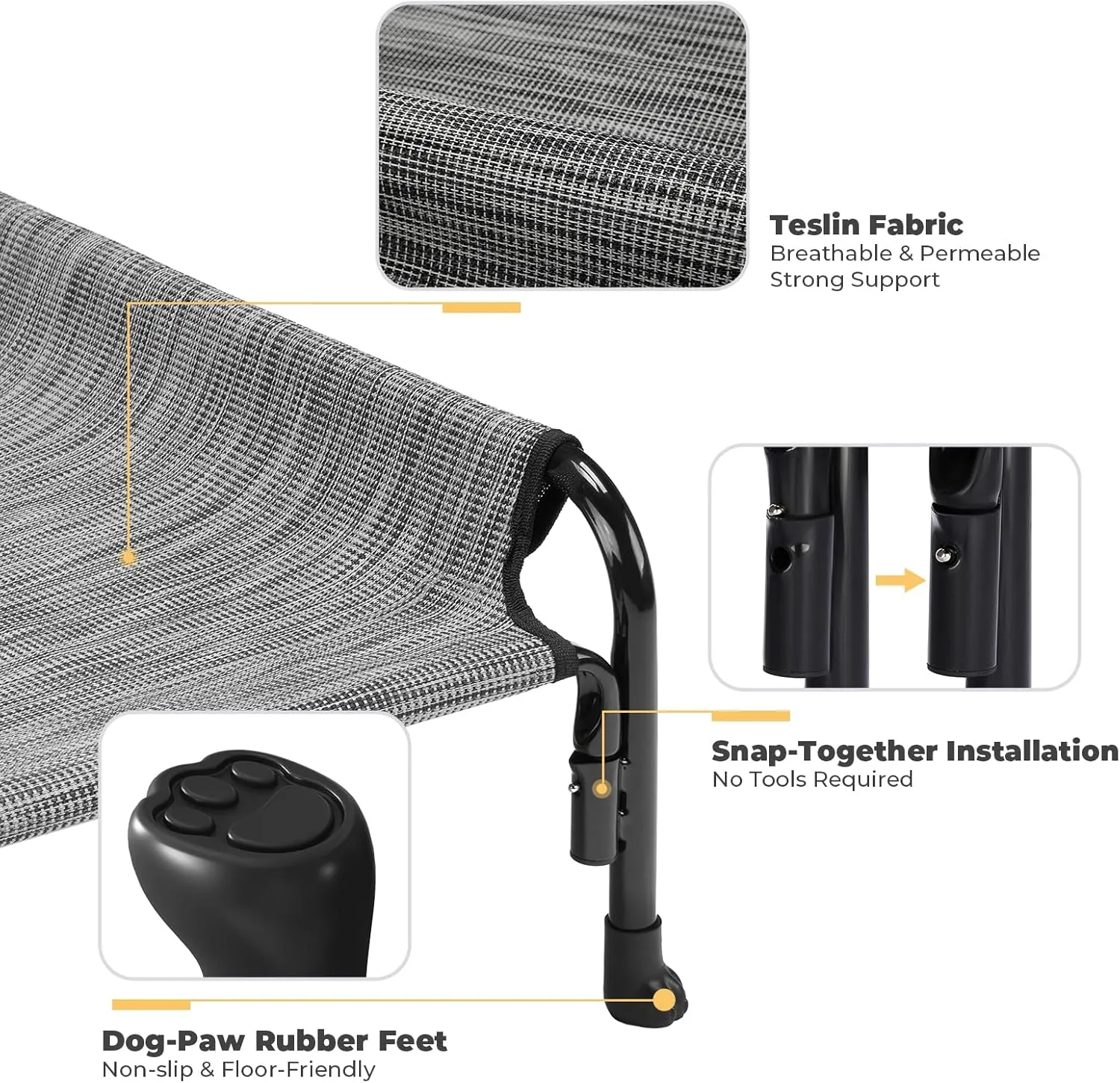 Veehoo Medium Elevated Dog Bed, Outdoor Raised Dog Cot Hammock Bed with One-Sided Removable Headrest Bolster, Cooling Breathable Washable Teslin Mesh, Off Ground, Anti-Slip, M, CWC2204BCP