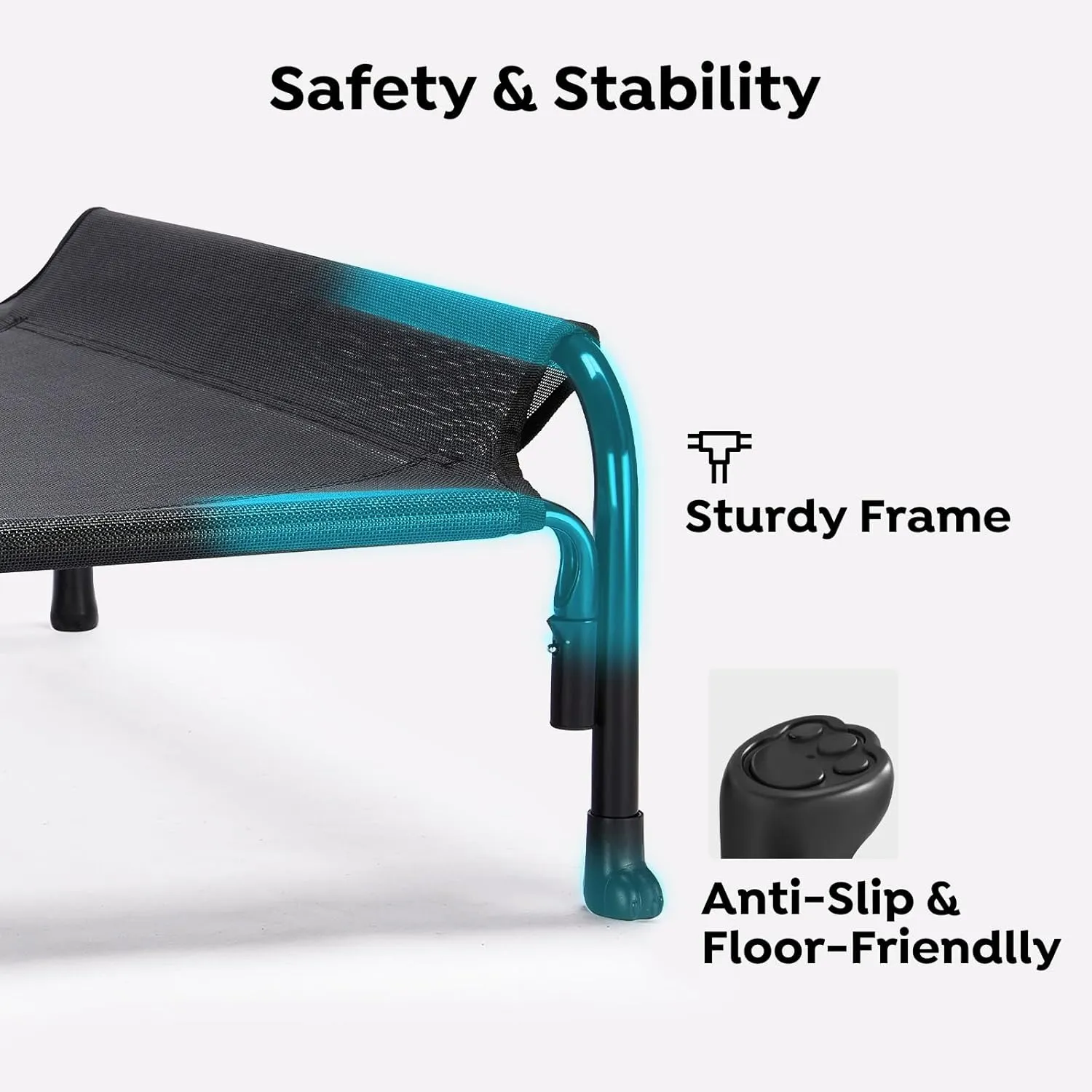 Veehoo XXL Outdoor Elevated Dog Bed, Raised Dog Cot for Extra Large Dogs, Cooling Washable Waterproof Pet Hammock Beds with Slope Headrest, Breathable Mesh and Sturdy Frame, XX-Large, Black, CWC2204