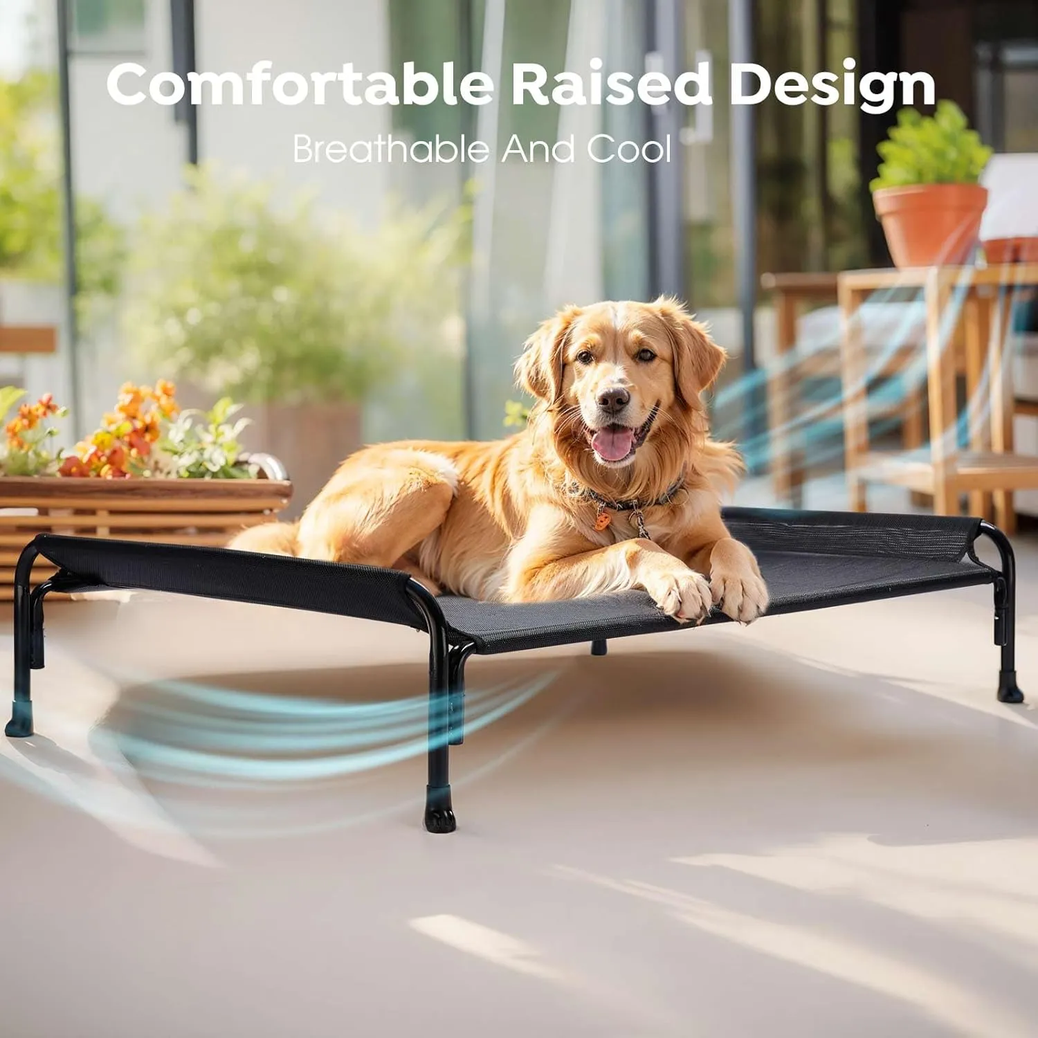 Veehoo XXL Outdoor Elevated Dog Bed, Raised Dog Cot for Extra Large Dogs, Cooling Washable Waterproof Pet Hammock Beds with Slope Headrest, Breathable Mesh and Sturdy Frame, XX-Large, Black, CWC2204