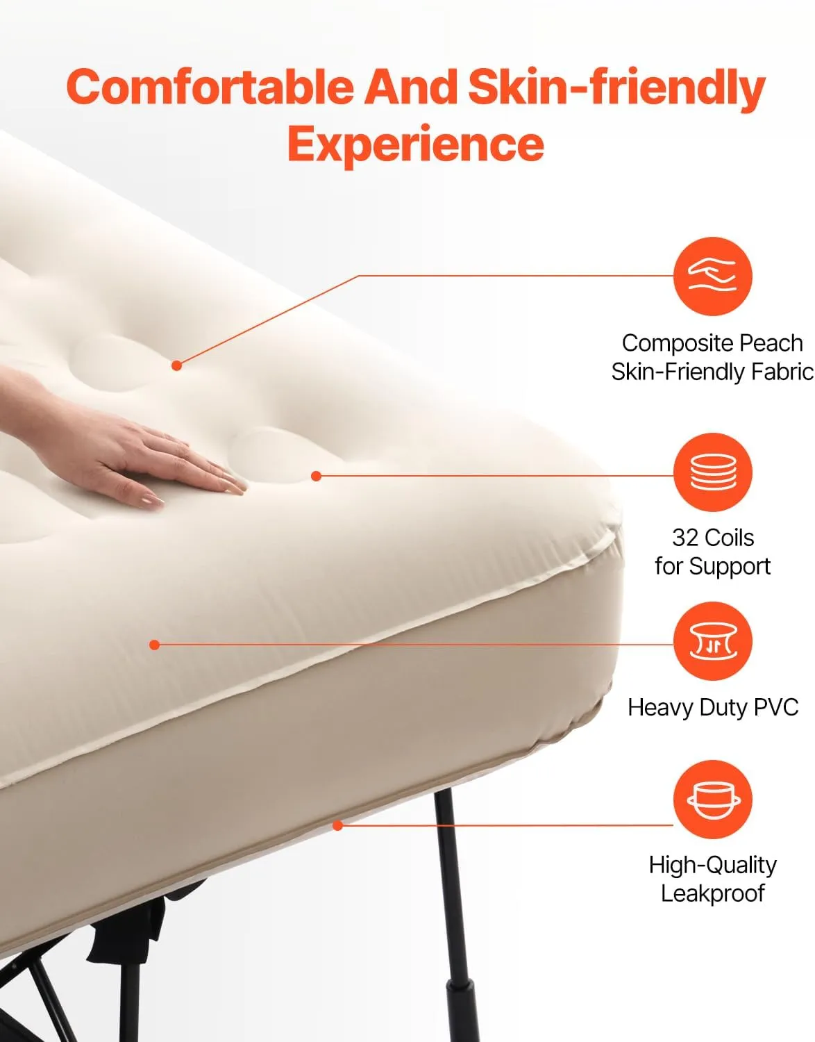 VEVOR Air Mattress with Frame, Inflatable 1 Person Camping Cot with Built-in Pump, Portable Folding Air Beds Supports 300 lbs, Blow Up Anywhere Bed for Guests Camping Travel Indoor & Outdoor Use