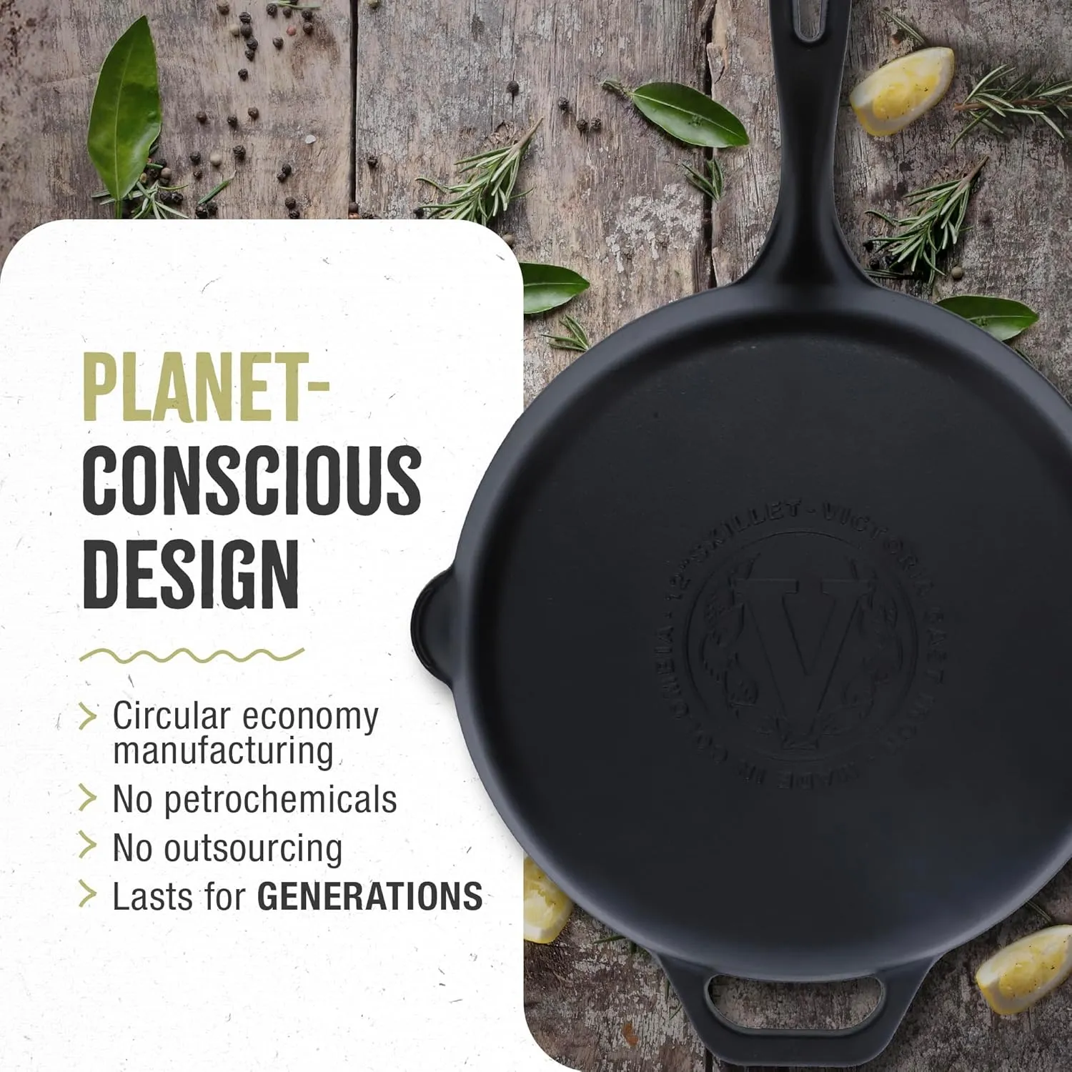 Victoria Cast Iron Skillet Large Frying Pan with Helper Handle Seasoned with 100% Kosher Certified Non-GMO Flaxseed Oil, 12 Inch, Black