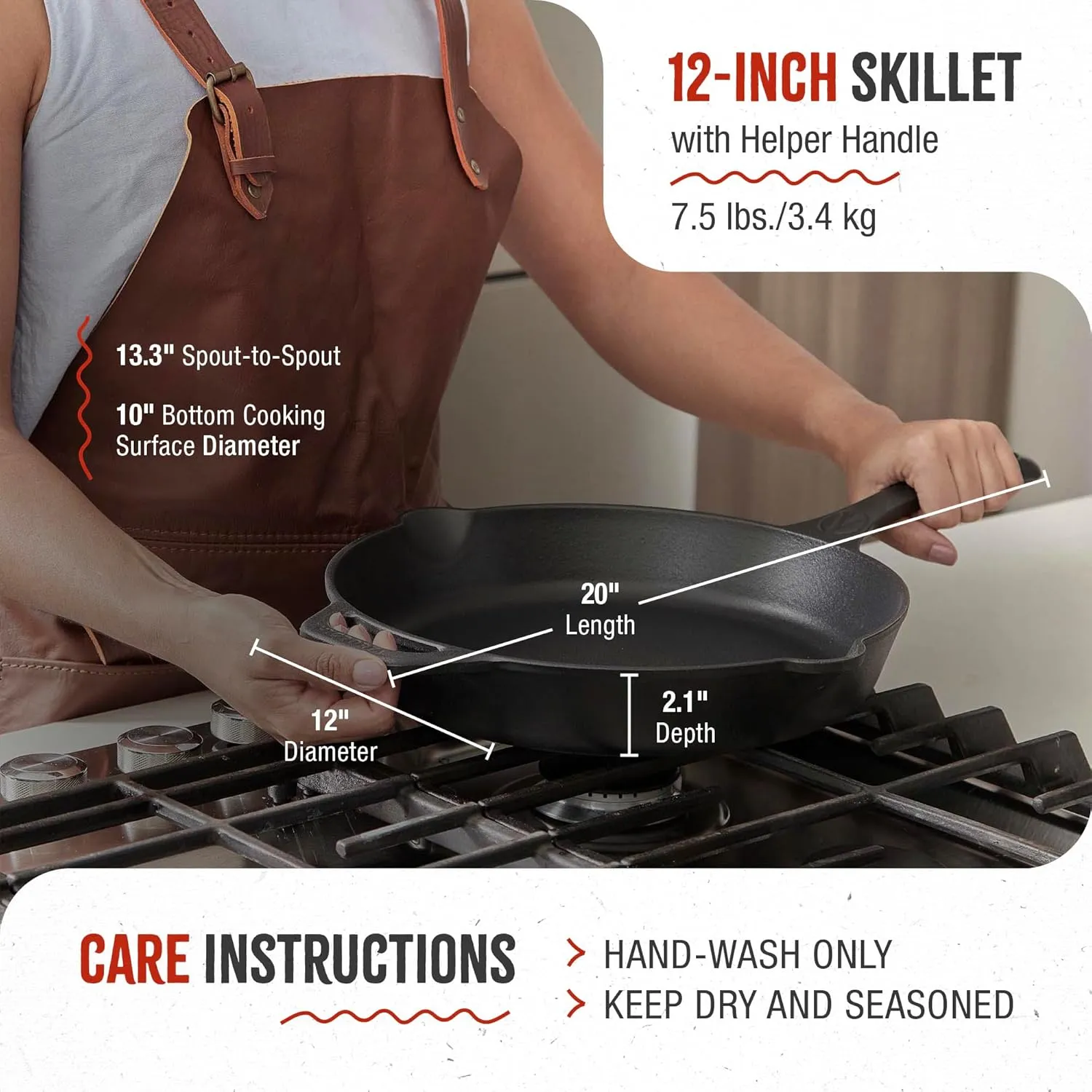 Victoria Cast Iron Skillet Large Frying Pan with Helper Handle Seasoned with 100% Kosher Certified Non-GMO Flaxseed Oil, 12 Inch, Black