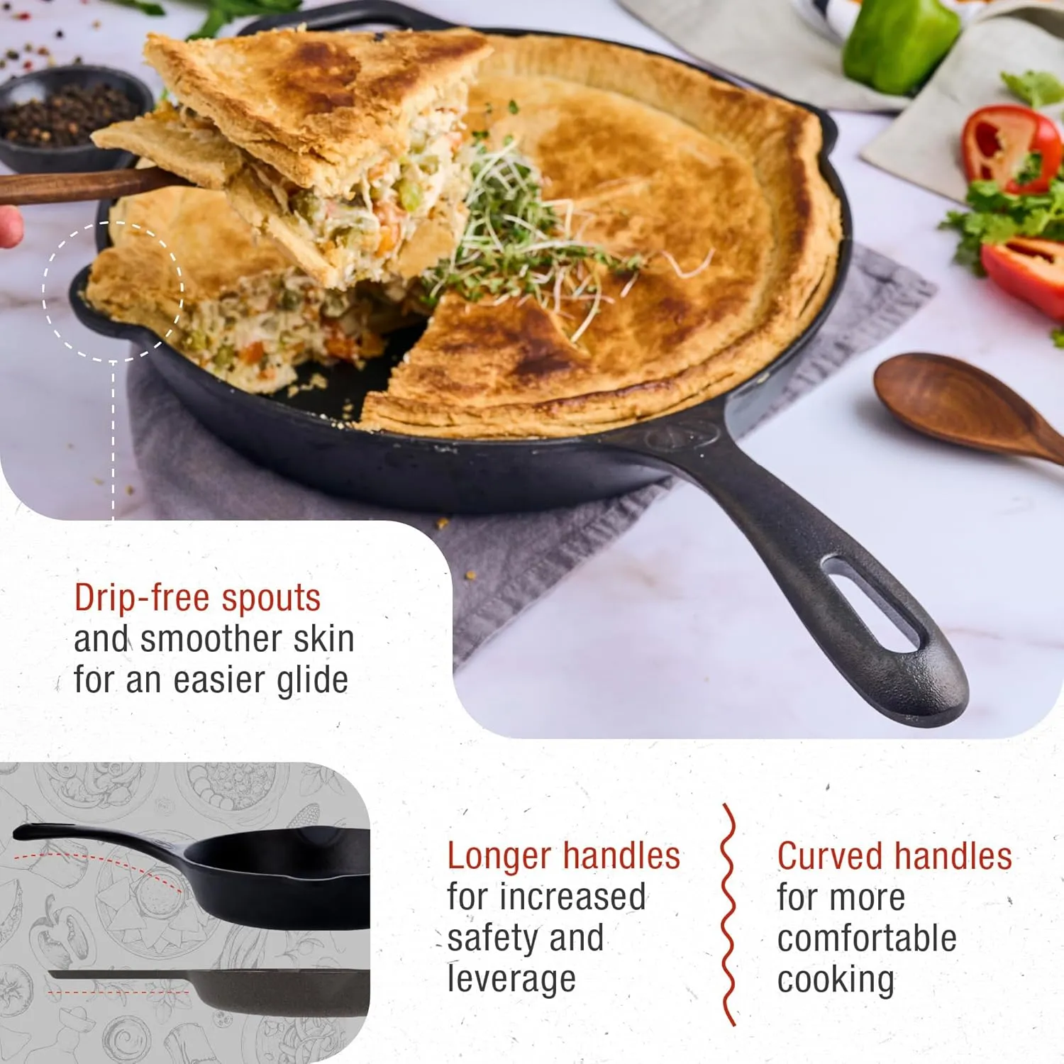 Victoria Cast Iron Skillet Large Frying Pan with Helper Handle Seasoned with 100% Kosher Certified Non-GMO Flaxseed Oil, 12 Inch, Black
