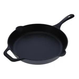 Victoria Cast Iron Skillet Large Frying Pan with Helper Handle Seasoned with 100% Kosher Certified Non-GMO Flaxseed Oil, 12 Inch, Black