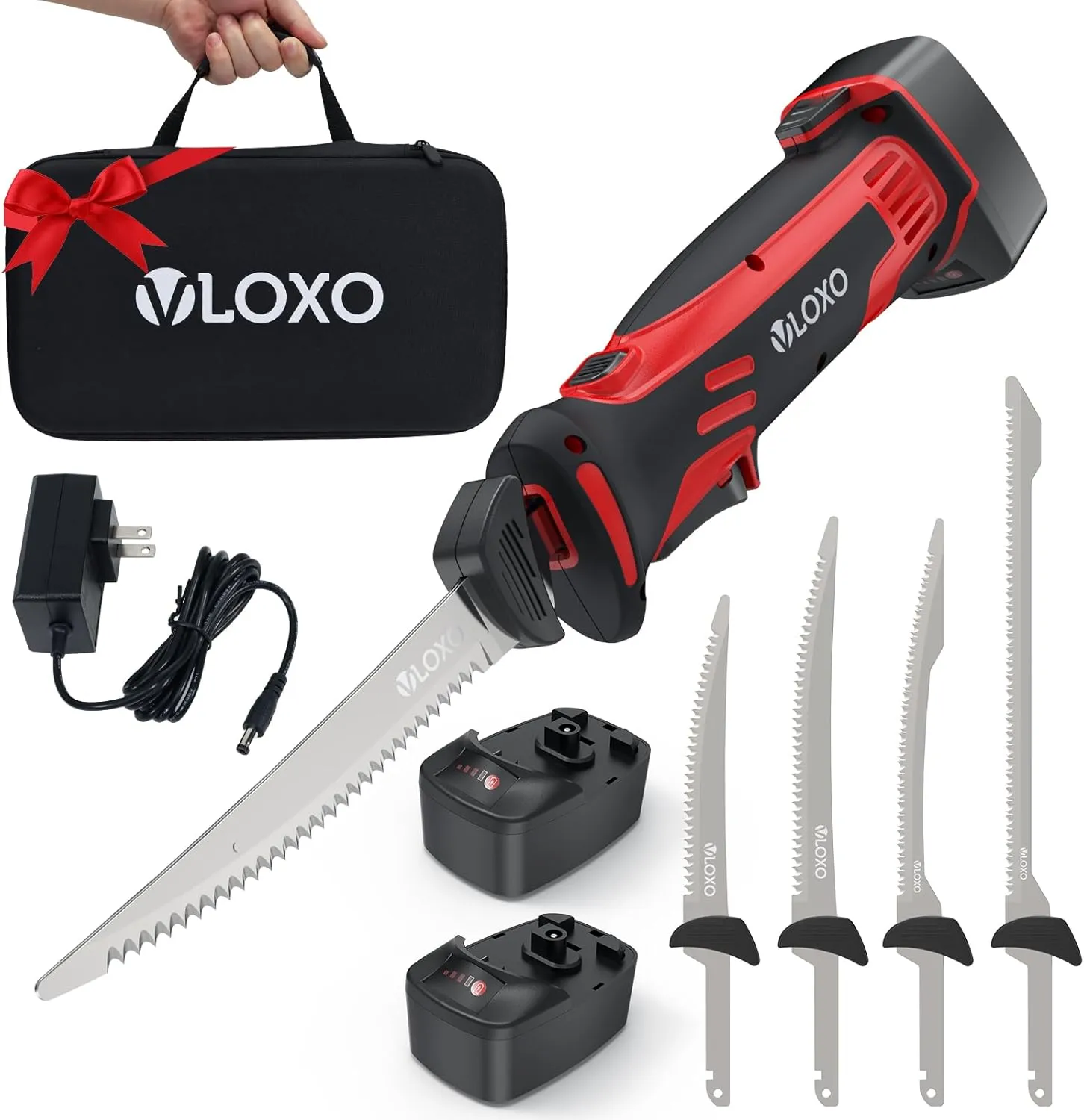 VLOXO Electric Fillet Knife-Cordless Fillet Knife for Fish with 4 Stainless Steel Blades, Non-Slip Grip, Safety Lock, Includes Storage Case