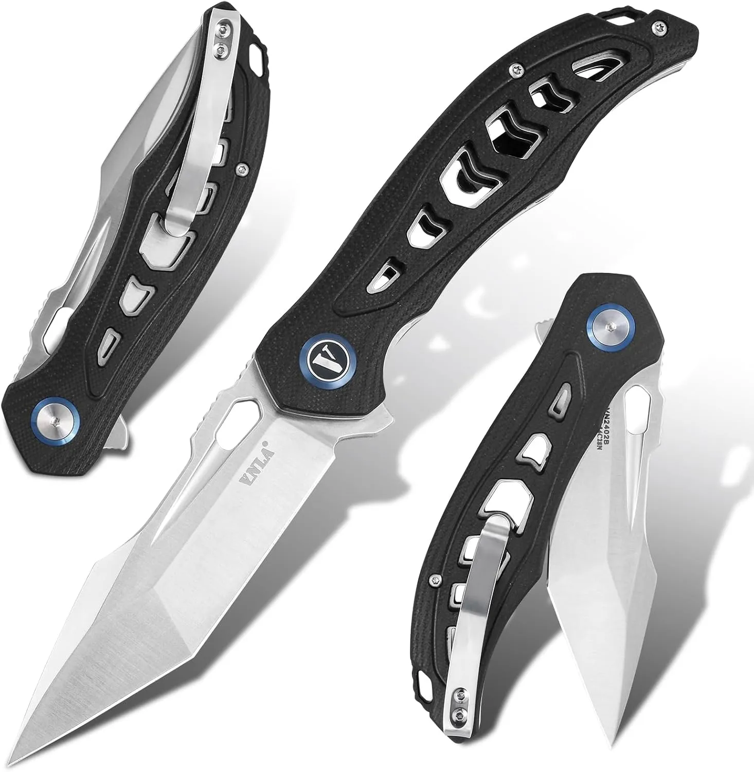 VNLA Folding Pocket Knife, Sandvik 14C28N Steel Tanto Point Blade,G10 Handle,with Clip,EDC Knife, Gifts Pocket Knife for Men Women. (Sanding blade surface)