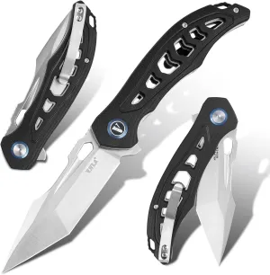 VNLA Folding Pocket Knife, Sandvik 14C28N Steel Tanto Point Blade,G10 Handle,with Clip,EDC Knife, Gifts Pocket Knife for Men Women. (Sanding blade surface)