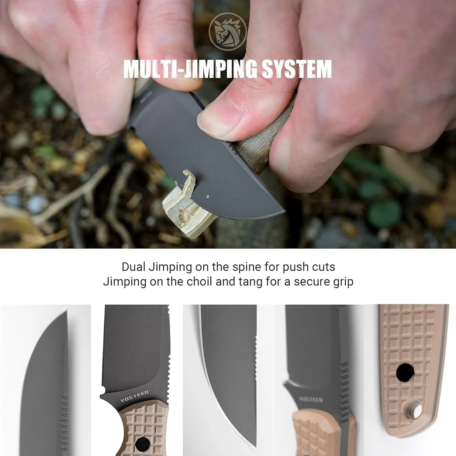 Vosteed Mink EDC Fixed Blade Knife - 3.33” 14C28N Blade with Sheath, Clip Point, Sand G10 Handle - Great Knives for Camping Hunting - D0107