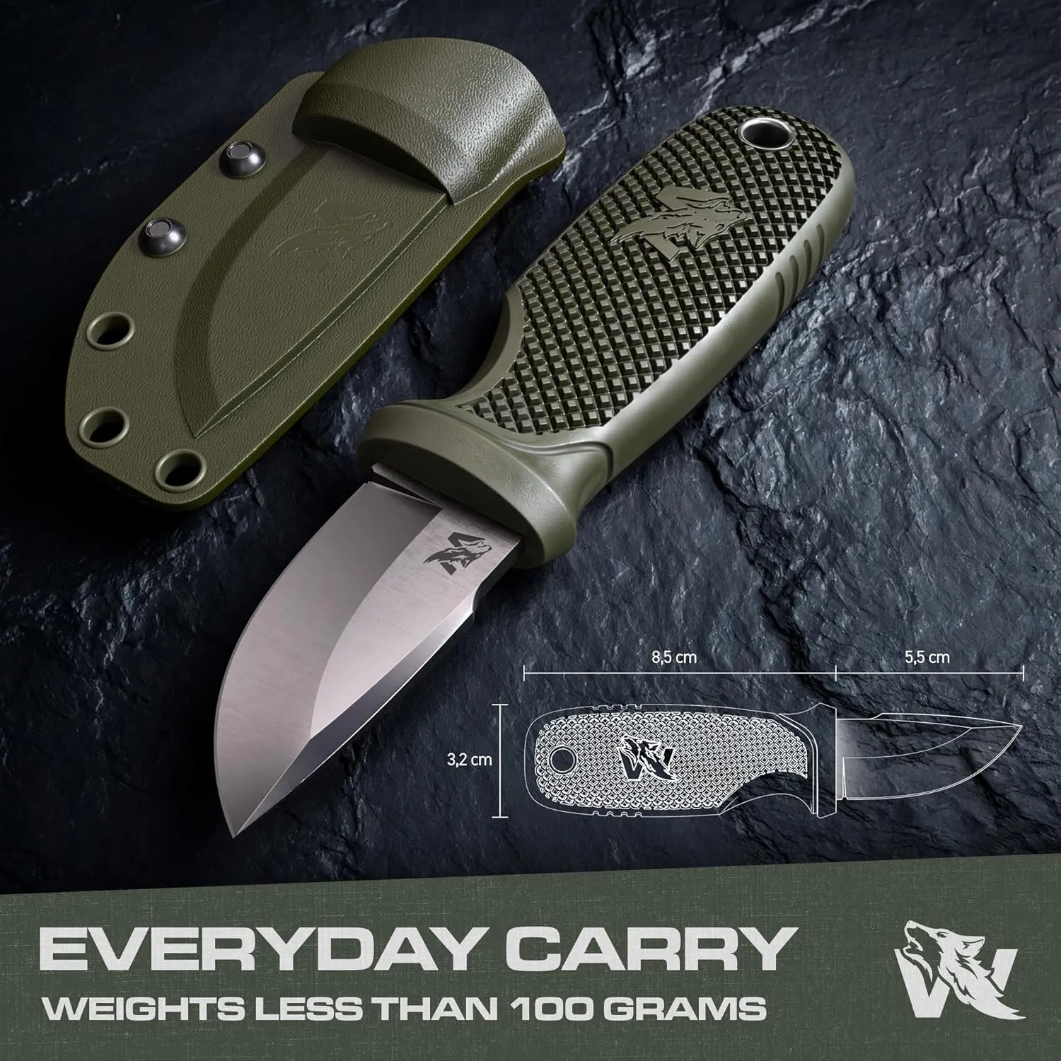 W-MINI - EDC Neck Knife with Sheath and Necklace - Small EDC Fixed Blade Knife Necklace and Belt Clip - Pocket Fixed Blade Knives - Full Tang Neck Knife with Sheath Tactical and Fire Starter