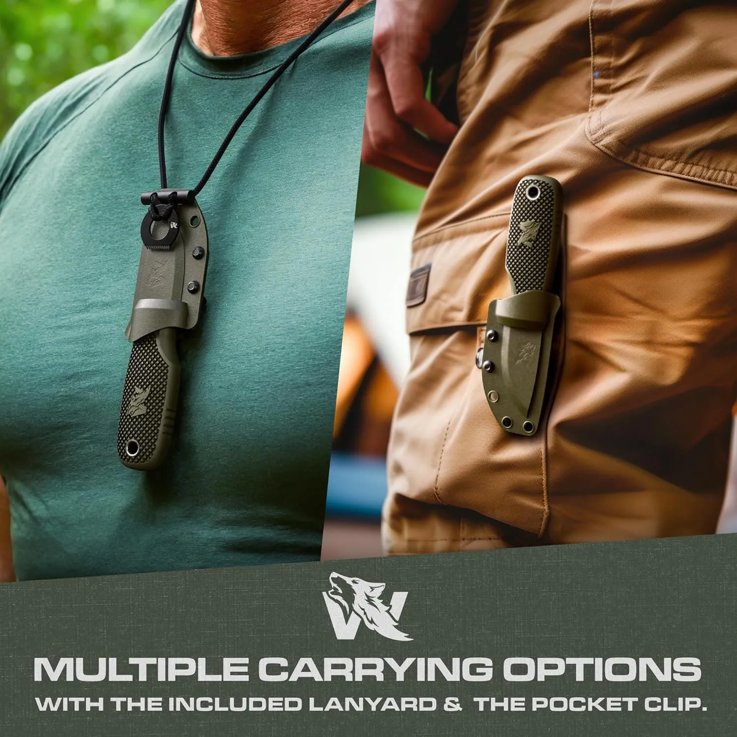 W-MINI - EDC Neck Knife with Sheath and Necklace - Small EDC Fixed Blade Knife Necklace and Belt Clip - Pocket Fixed Blade Knives - Full Tang Neck Knife with Sheath Tactical and Fire Starter
