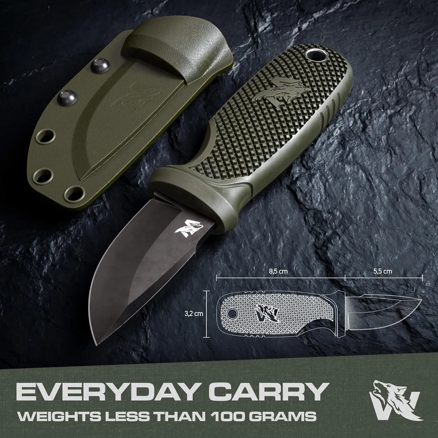 W-MINI - EDC Neck Knife with Sheath and Necklace - Small EDC Fixed Blade Knife Necklace and Belt Clip - Pocket Fixed Blade Knives - Full Tang Neck Knife with Sheath Tactical and Fire Starter