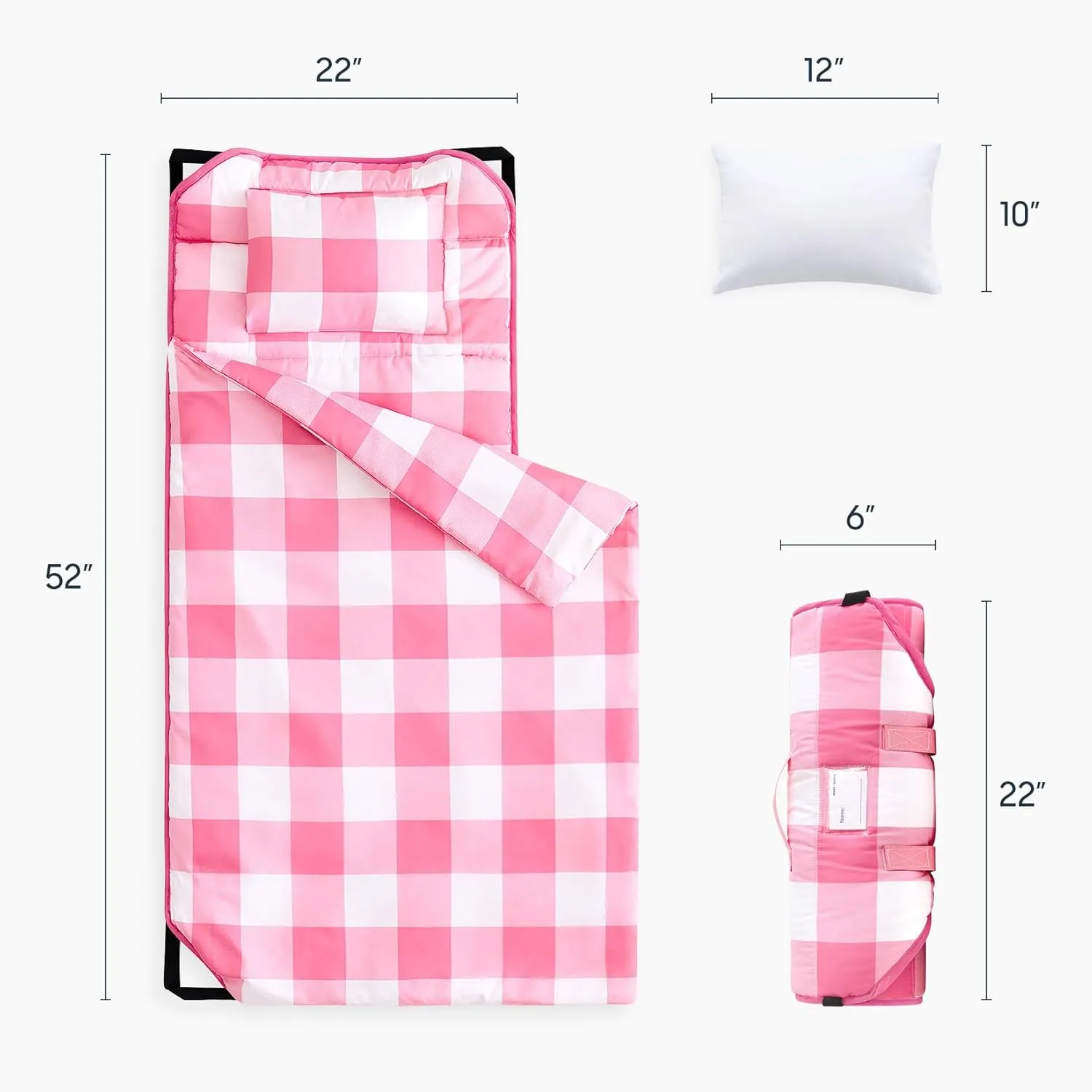 Wake In Cloud - Cot Nap Mat with Pillow and Blanket, for Toddler Kids Boys Girls in Daycare Kindergarten Preschool Pre K with Elastic Corner Straps, Buffalo Check Plaid