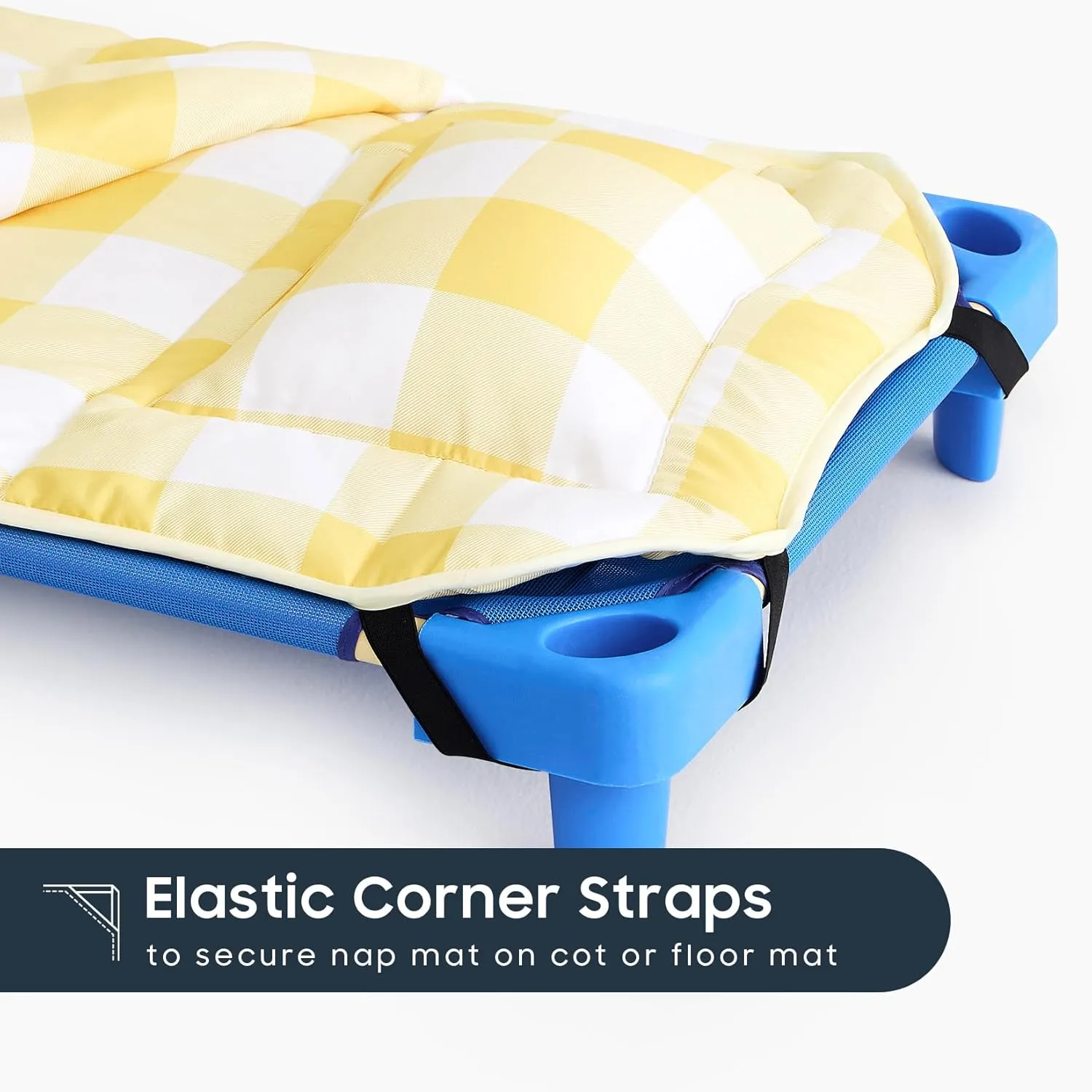 Wake In Cloud - Cot Nap Mat with Pillow and Blanket, for Toddler Kids Boys Girls in Daycare Kindergarten Preschool Pre K with Elastic Corner Straps, Buffalo Check Plaid