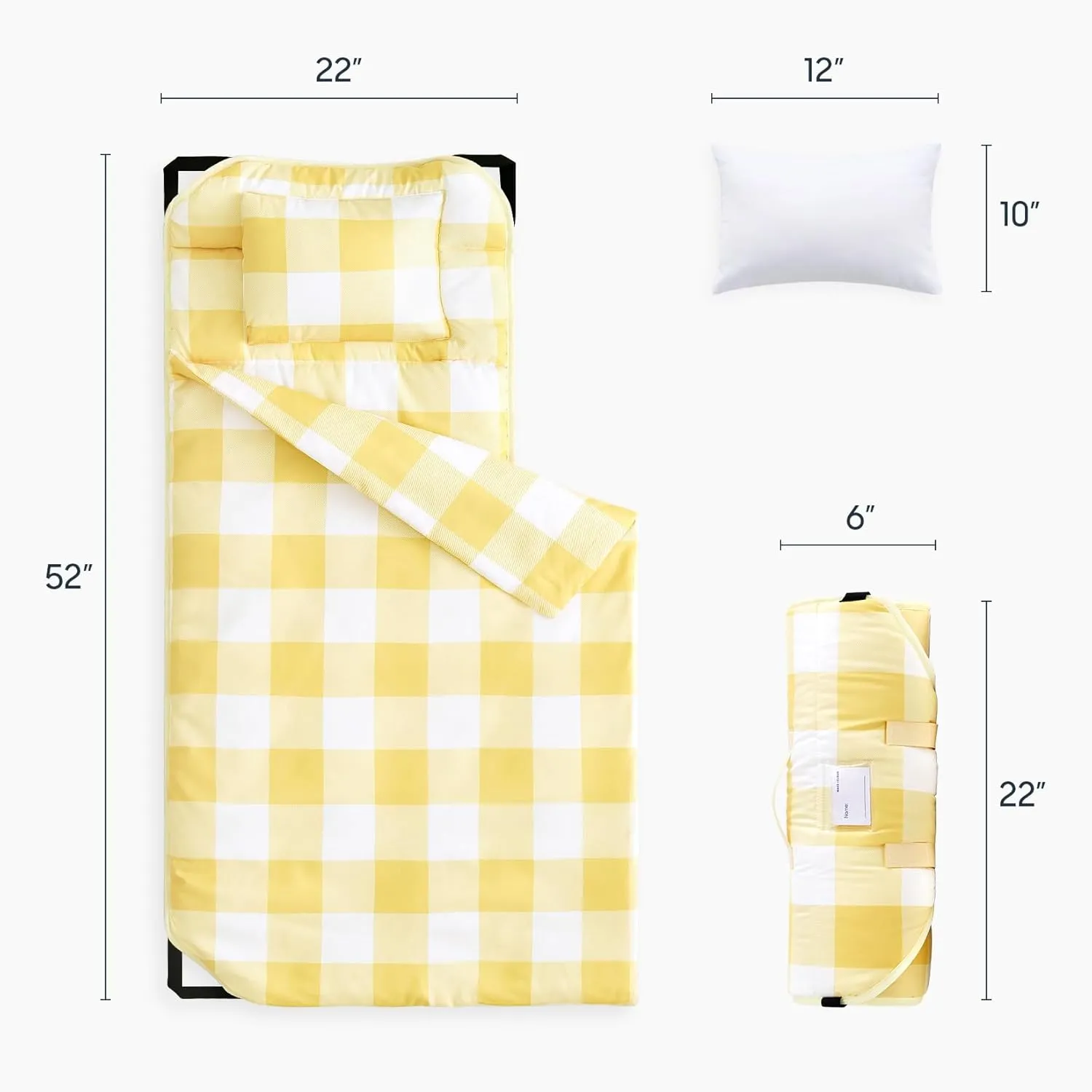 Wake In Cloud - Cot Nap Mat with Pillow and Blanket, for Toddler Kids Boys Girls in Daycare Kindergarten Preschool Pre K with Elastic Corner Straps, Buffalo Check Plaid