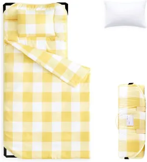Wake In Cloud - Cot Nap Mat with Pillow and Blanket, for Toddler Kids Boys Girls in Daycare Kindergarten Preschool Pre K with Elastic Corner Straps, Buffalo Check Plaid