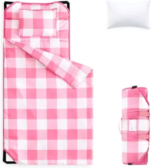 Wake In Cloud - Cot Nap Mat with Pillow and Blanket, for Toddler Kids Boys Girls in Daycare Kindergarten Preschool Pre K with Elastic Corner Straps, Buffalo Check Plaid