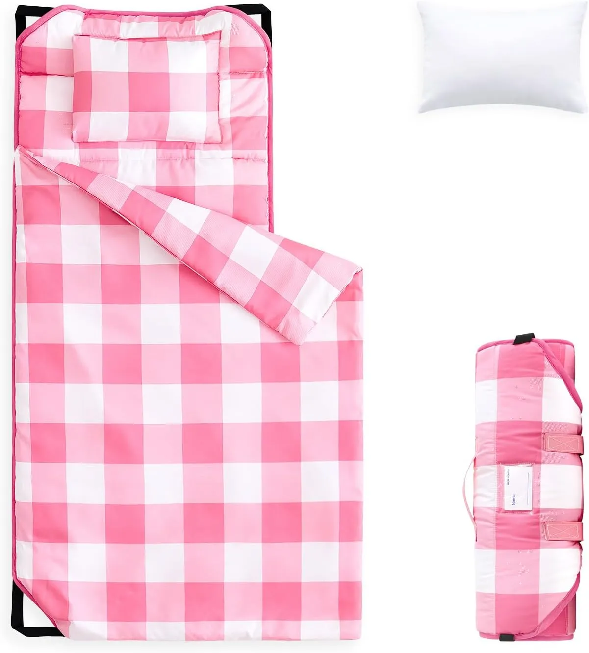 Wake In Cloud - Cot Nap Mat with Pillow and Blanket, for Toddler Kids Boys Girls in Daycare Kindergarten Preschool Pre K with Elastic Corner Straps, Buffalo Check Plaid
