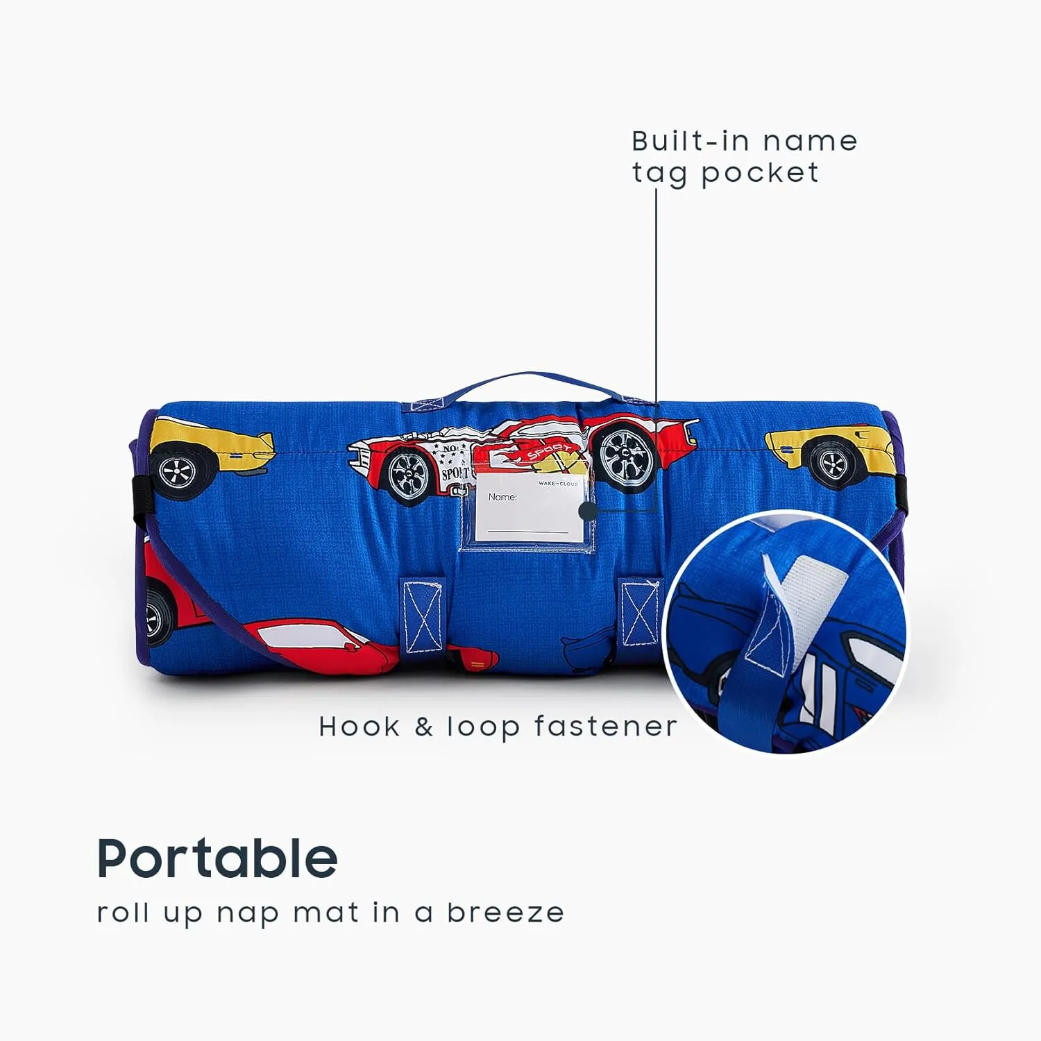Wake In Cloud - Cot Nap Mat with Pillow and Blanket, for Toddler Kids Boys Girls in Daycare Kindergarten Preschool Pre K with Elastic Corner Straps, Cars Vehicles Trains Airplanes, Blue