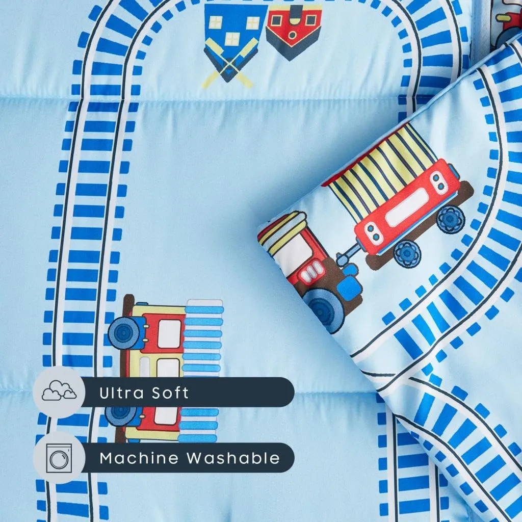 Wake In Cloud - Cot Nap Mat with Pillow and Blanket, for Toddler Kids Boys Girls in Daycare Kindergarten Preschool Pre K with Elastic Corner Straps, Cars Vehicles Trains Airplanes, Light Sky Blue