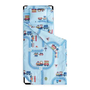 Wake In Cloud - Cot Nap Mat with Pillow and Blanket, for Toddler Kids Boys Girls in Daycare Kindergarten Preschool Pre K with Elastic Corner Straps, Cars Vehicles Trains Airplanes, Light Sky Blue