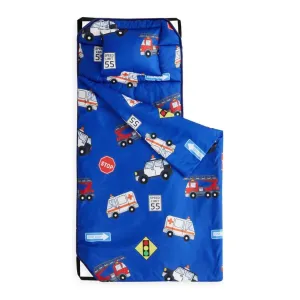 Wake In Cloud - Cot Nap Mat with Pillow and Blanket, for Toddler Kids Boys Girls in Daycare Kindergarten Preschool Pre K with Elastic Corner Straps, Cars Vehicles Trains Airplanes, Royal Blue