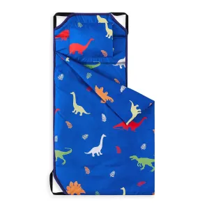 Wake In Cloud - Cot Nap Mat with Pillow and Blanket, for Toddler Kids Boys Girls in Daycare Kindergarten Preschool Pre K with Elastic Corner Straps, Dinosaur Dinos, Blue