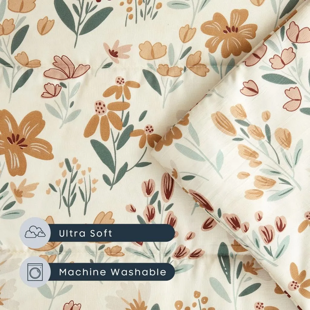 Wake In Cloud - Cot Nap Mat with Pillow and Blanket, for Toddler Kids Boys Girls in Daycare Kindergarten Preschool Pre K with Elastic Corner Straps, Floral Botanical Flowers, Orange Cream