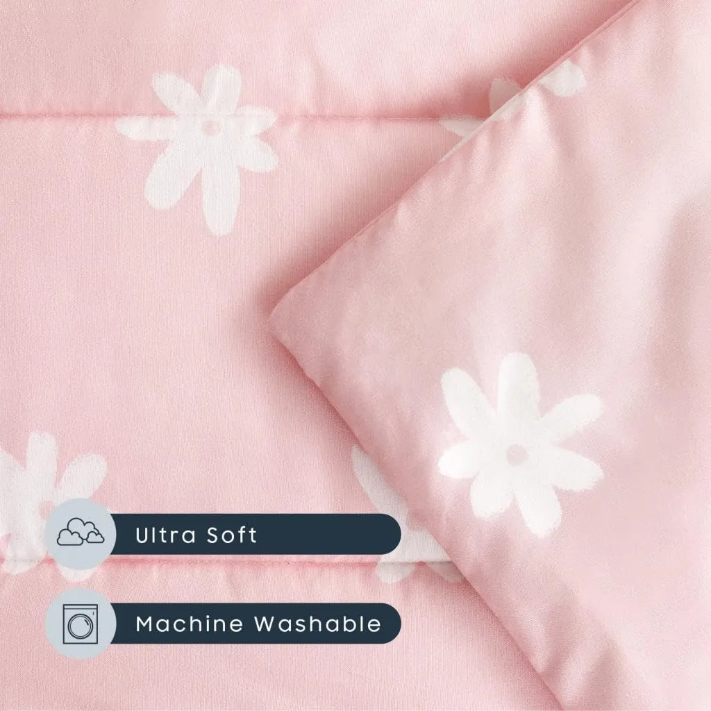 Wake In Cloud - Cot Nap Mat with Pillow and Blanket, for Toddler Kids Boys Girls in Daycare Kindergarten Preschool Pre K with Elastic Corner Straps, Floral Botanical Flowers, Pink White