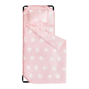 Wake In Cloud - Cot Nap Mat with Pillow and Blanket, for Toddler Kids Boys Girls in Daycare Kindergarten Preschool Pre K with Elastic Corner Straps, Floral Botanical Flowers, Pink White