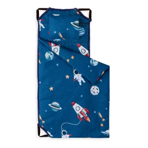Wake In Cloud - Cot Nap Mat with Pillow and Blanket, for Toddler Kids Boys Girls in Daycare Kindergarten Preschool Pre K with Elastic Corner Straps, Spaces Stars Planet Galaxy, Blue White Red