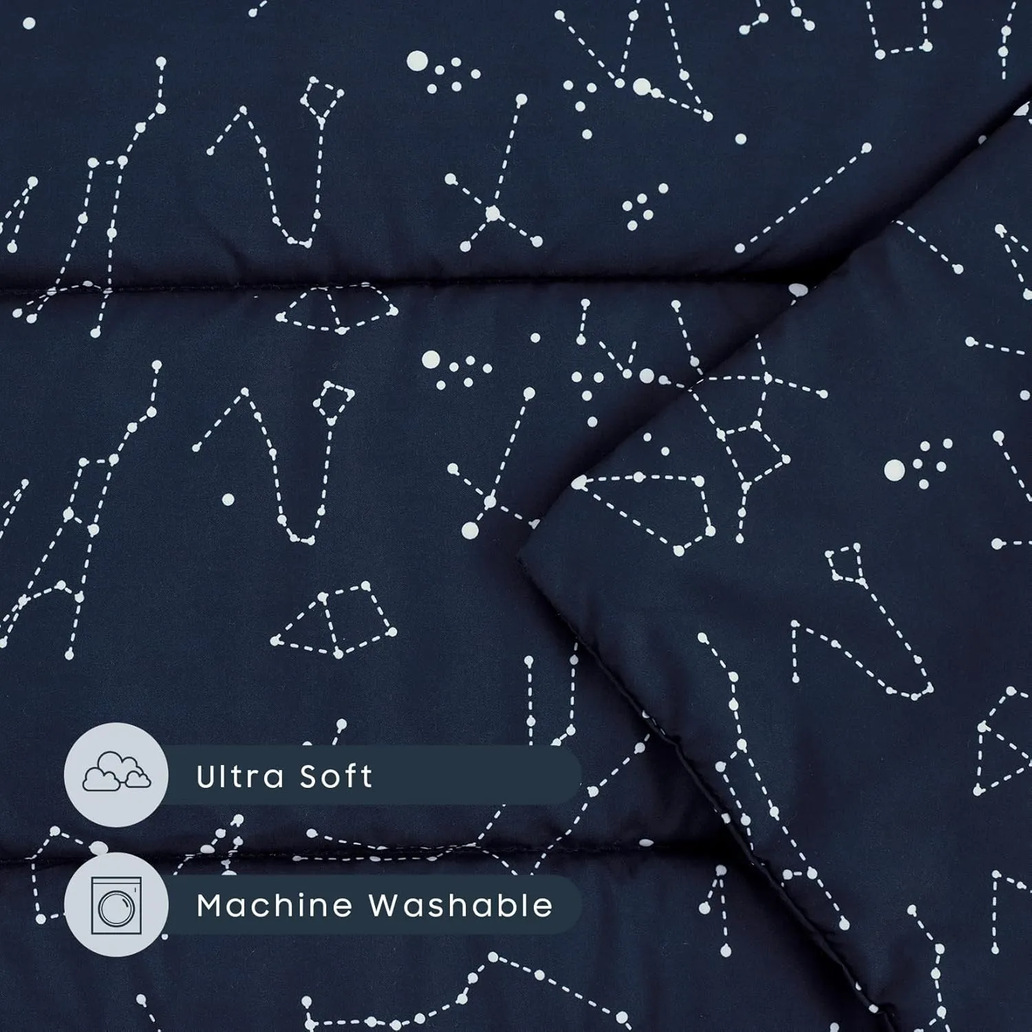 Wake In Cloud - Cot Nap Mat with Pillow and Blanket, for Toddler Kids Boys Girls in Daycare Kindergarten Preschool Pre K with Elastic Corner Straps, Spaces Stars Planet Galaxy, Navy Blue