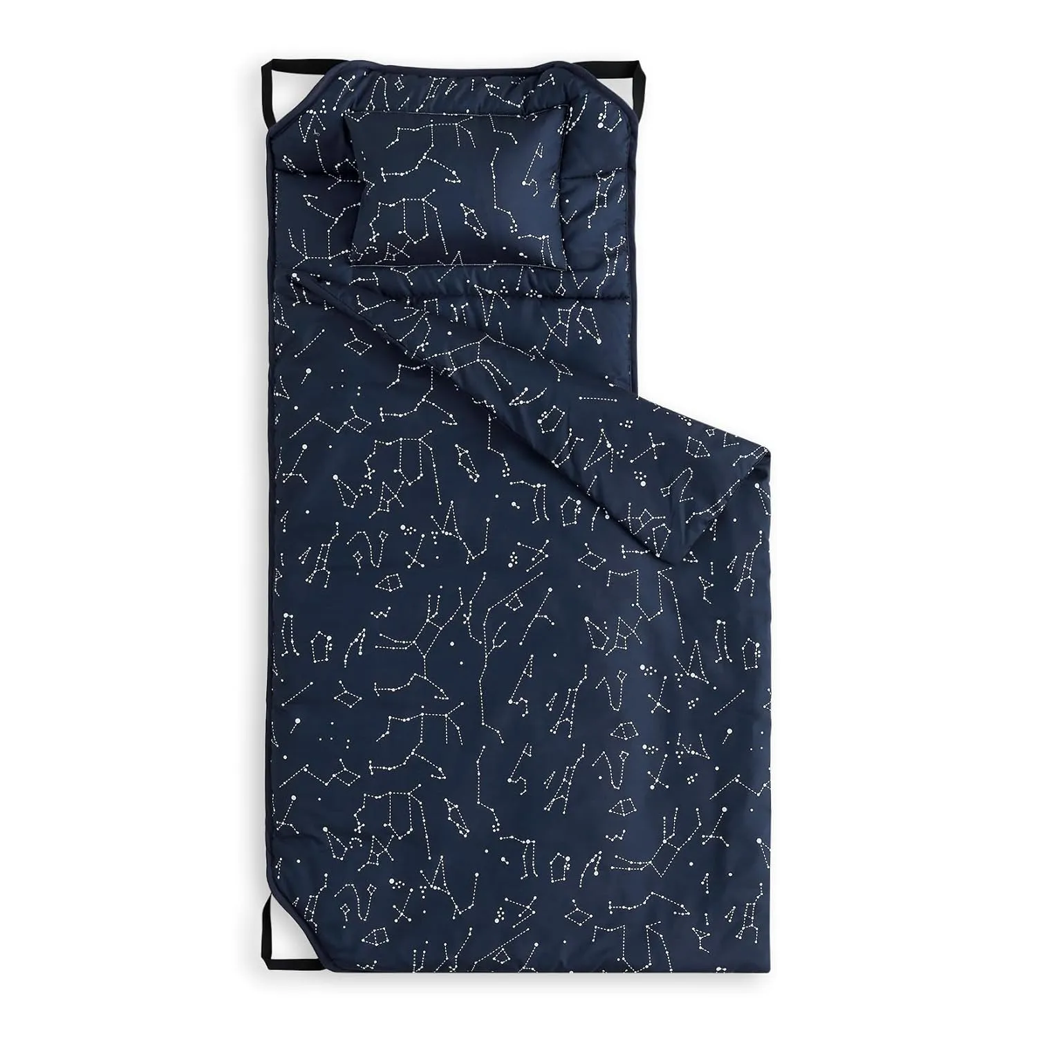 Wake In Cloud - Cot Nap Mat with Pillow and Blanket, for Toddler Kids Boys Girls in Daycare Kindergarten Preschool Pre K with Elastic Corner Straps, Spaces Stars Planet Galaxy, Navy Blue