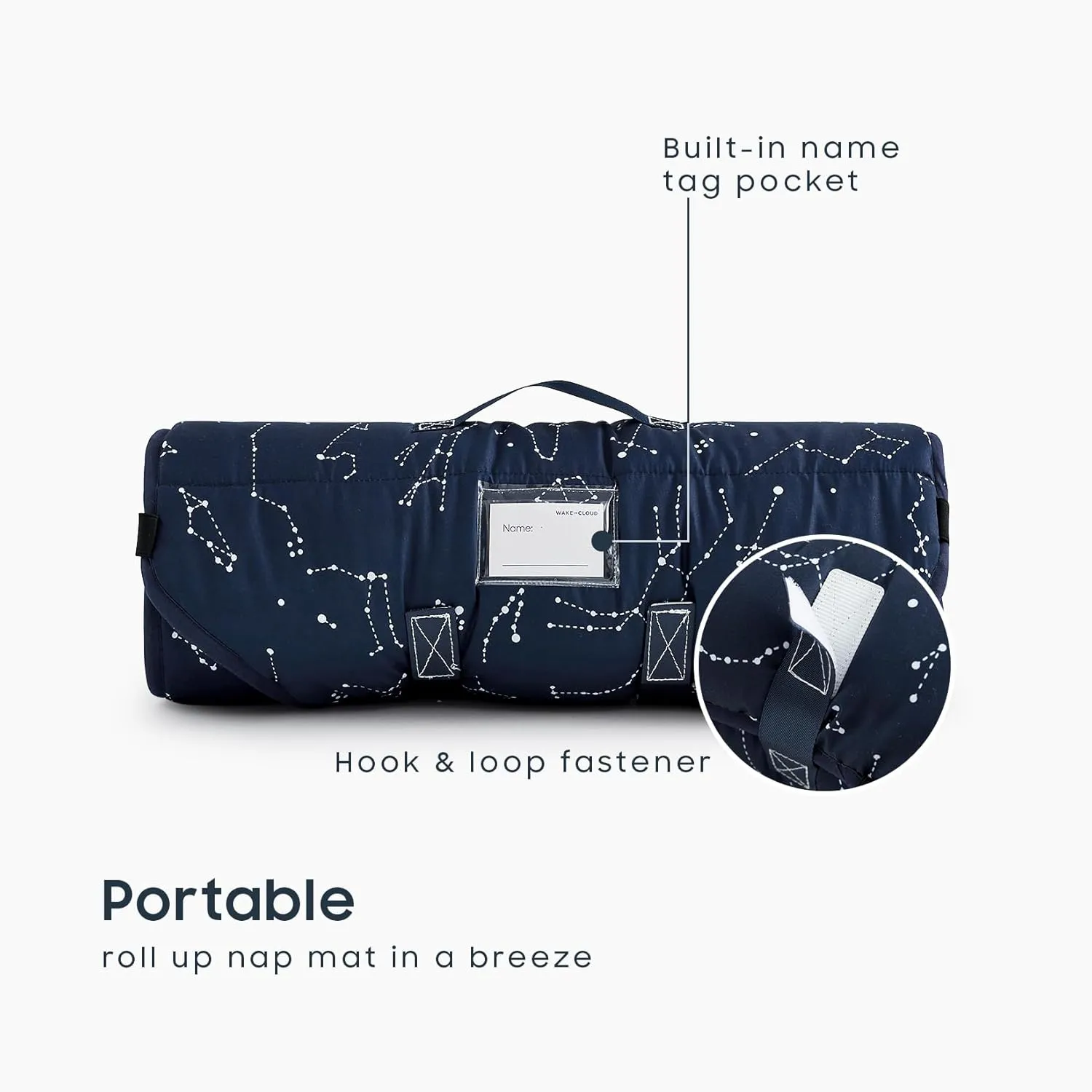 Wake In Cloud - Cot Nap Mat with Pillow and Blanket, for Toddler Kids Boys Girls in Daycare Kindergarten Preschool Pre K with Elastic Corner Straps, Spaces Stars Planet Galaxy, Navy Blue