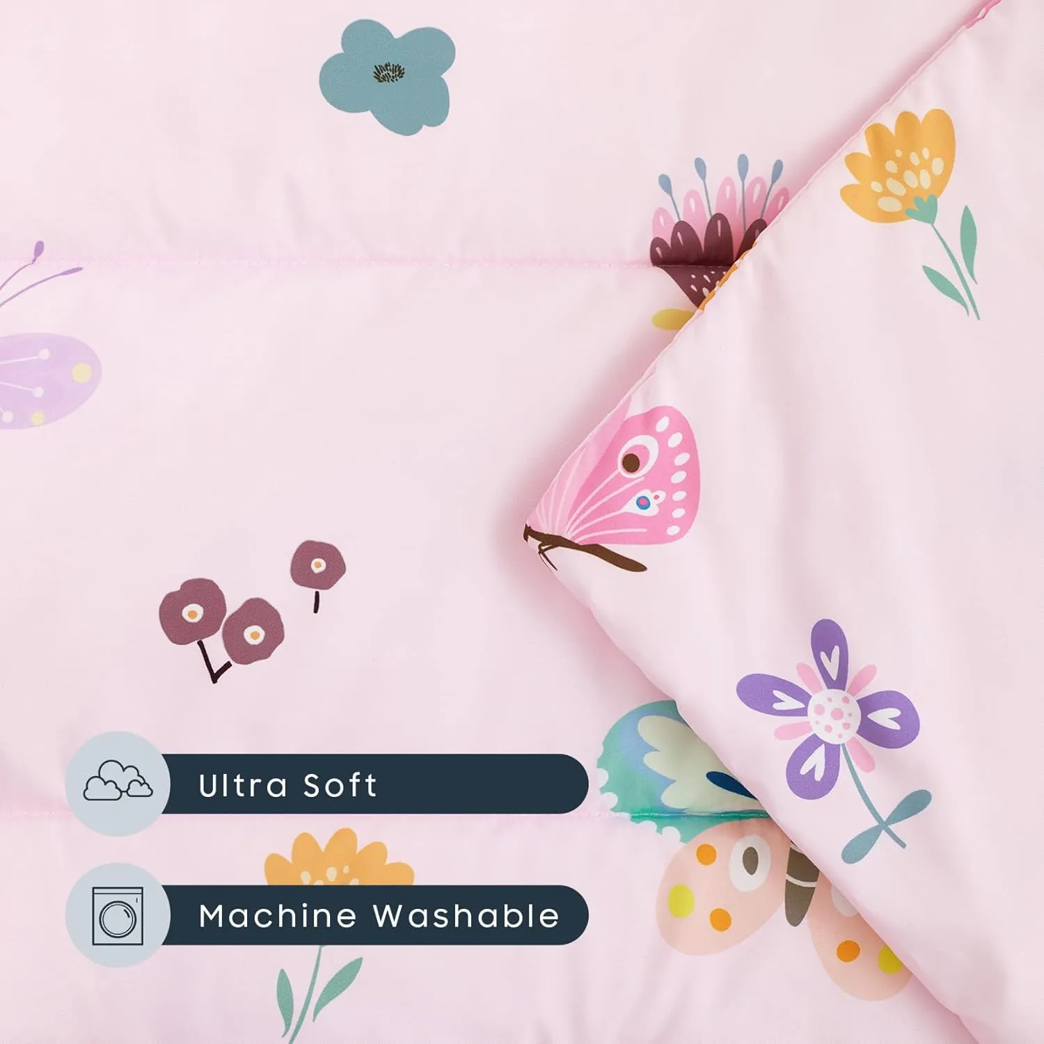 Wake In Cloud - Cot Nap Mat with Pillow and Blanket, for Toddler Kids Girls in Daycare Kindergarten Preschool Pre K with Elastic Corner Straps, Cute Butterfly Flowers, Pink