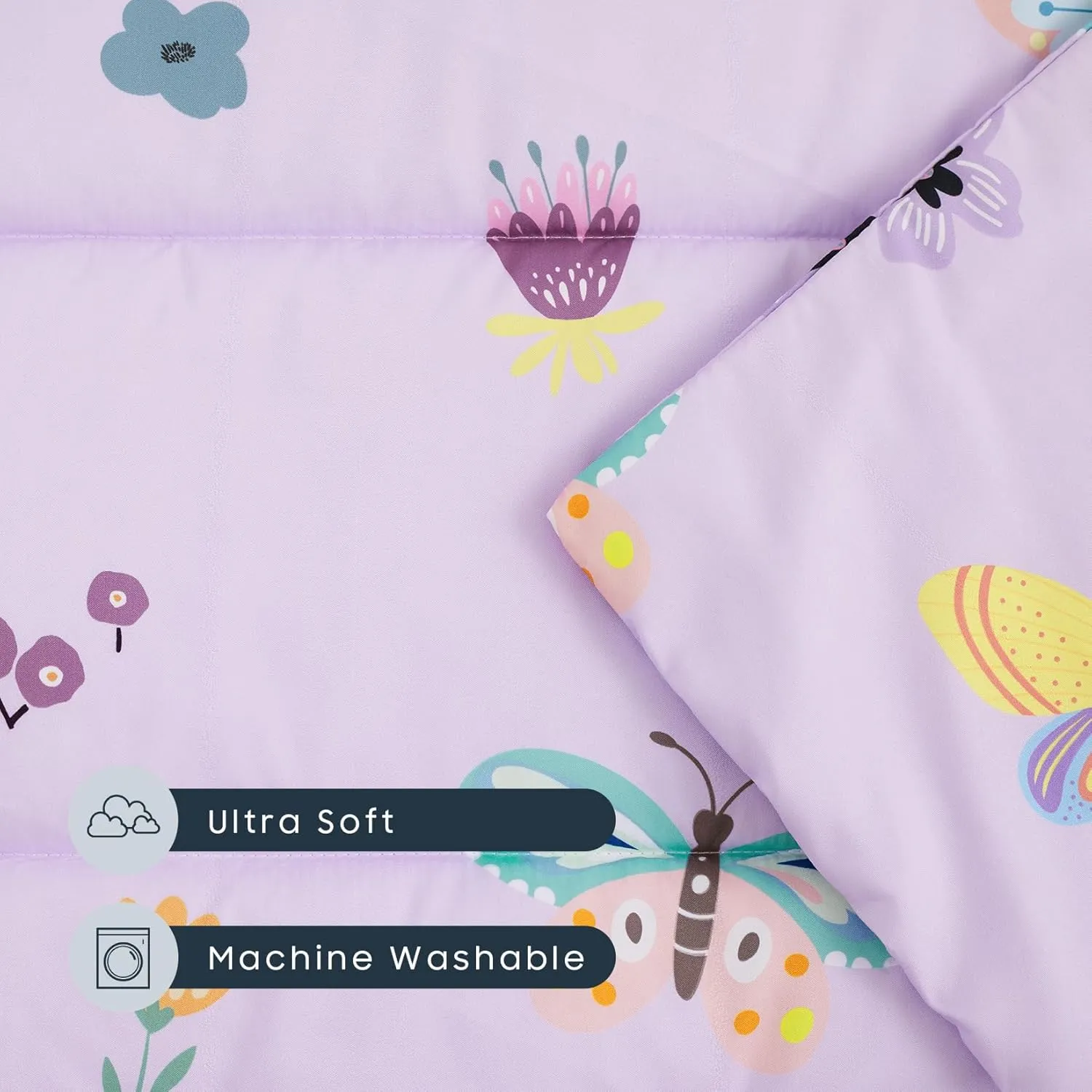 Wake In Cloud - Cot Nap Mat with Pillow and Blanket, for Toddler Kids Girls in Daycare Kindergarten Preschool Pre K with Elastic Corner Straps, Cute Butterfly Flowers, Purple