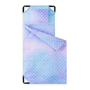Wake In Cloud - Cot Nap Mat with Pillow and Blanket, for Toddler Kids Girls in Daycare Kindergarten Preschool Pre K with Elastic Corner Straps, Cute Mermaids Theme, Purple Blue