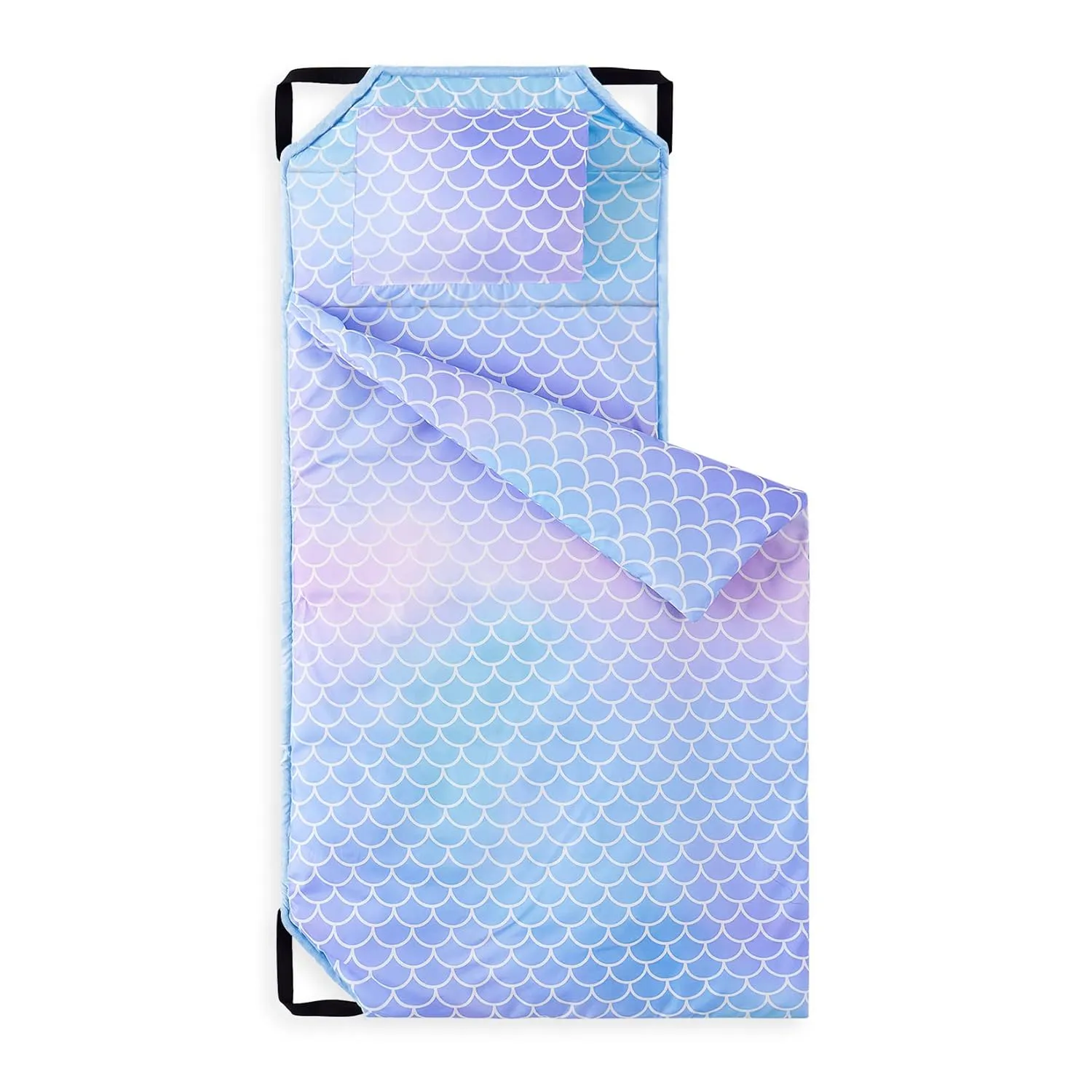 Wake In Cloud - Cot Nap Mat with Pillow and Blanket, for Toddler Kids Girls in Daycare Kindergarten Preschool Pre K with Elastic Corner Straps, Cute Mermaids Theme, Purple Blue