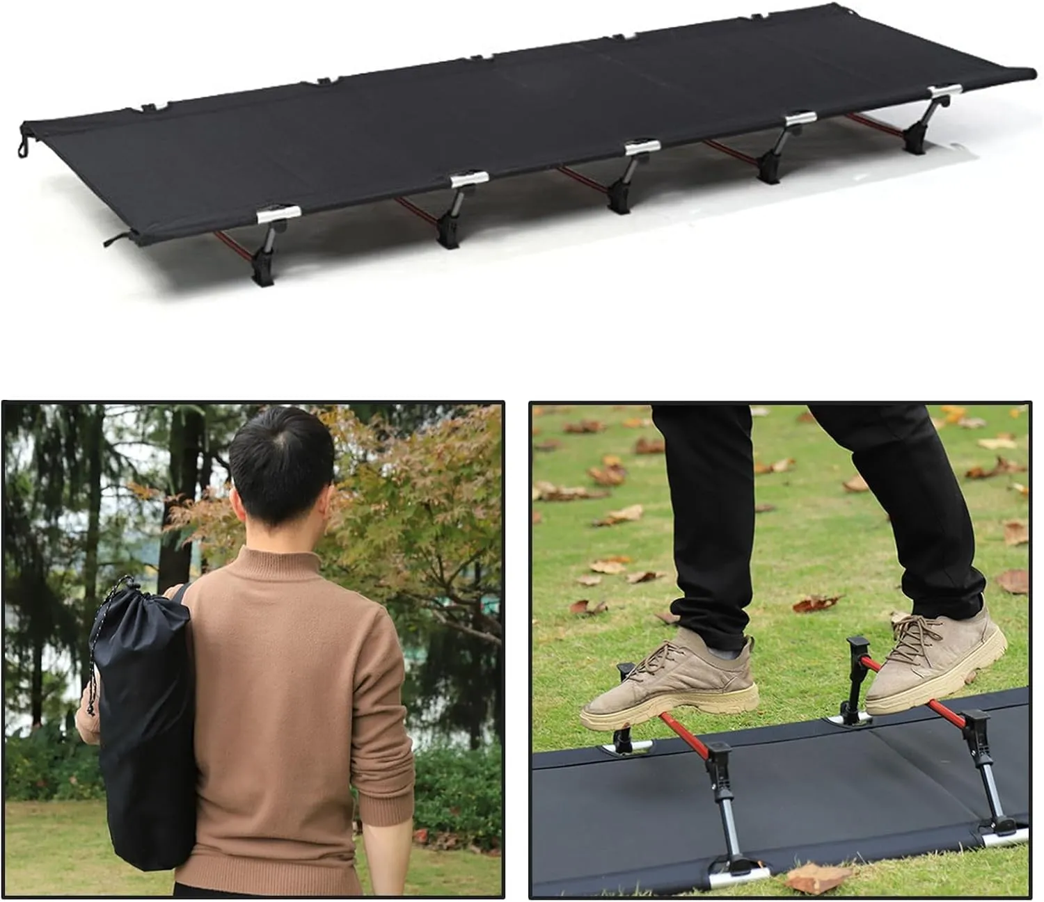 Walbest Camping Cot, Ultralight Folding Tent Camping Cot Bed, Portable Sleeping Cot for Outdoor Hiking Travel Beach Mountaineering, Camping Cot Bed with Storage Bag, 150kg Compact Folding Bed