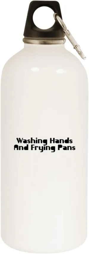 Washing Hands and Frying Pans - 20oz Stainless Steel Water Bottle with Carabiner, White