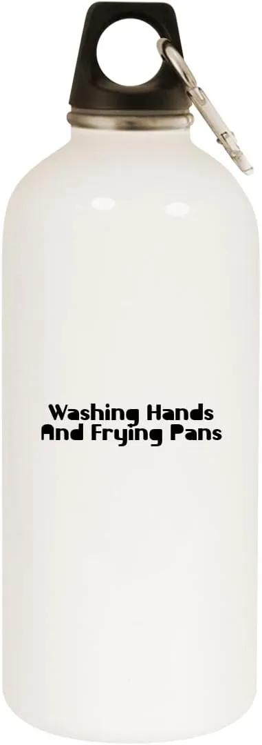 Washing Hands and Frying Pans - 20oz Stainless Steel Water Bottle with Carabiner, White
