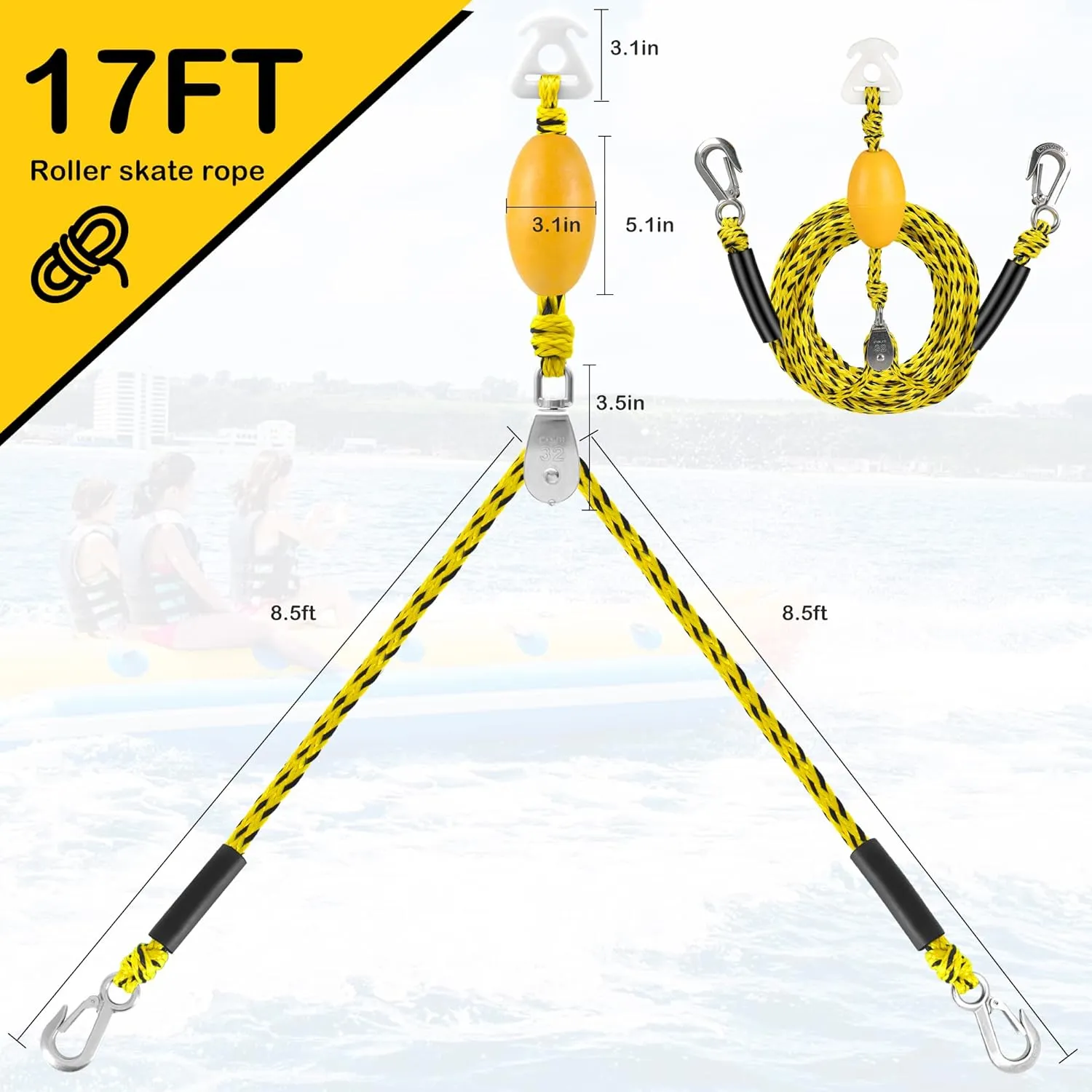 Watersports Heavy Duty Tow Harness with D Rings,Boat Tow Harness for Towing Towable Tube, Water Ski, Wakeboard