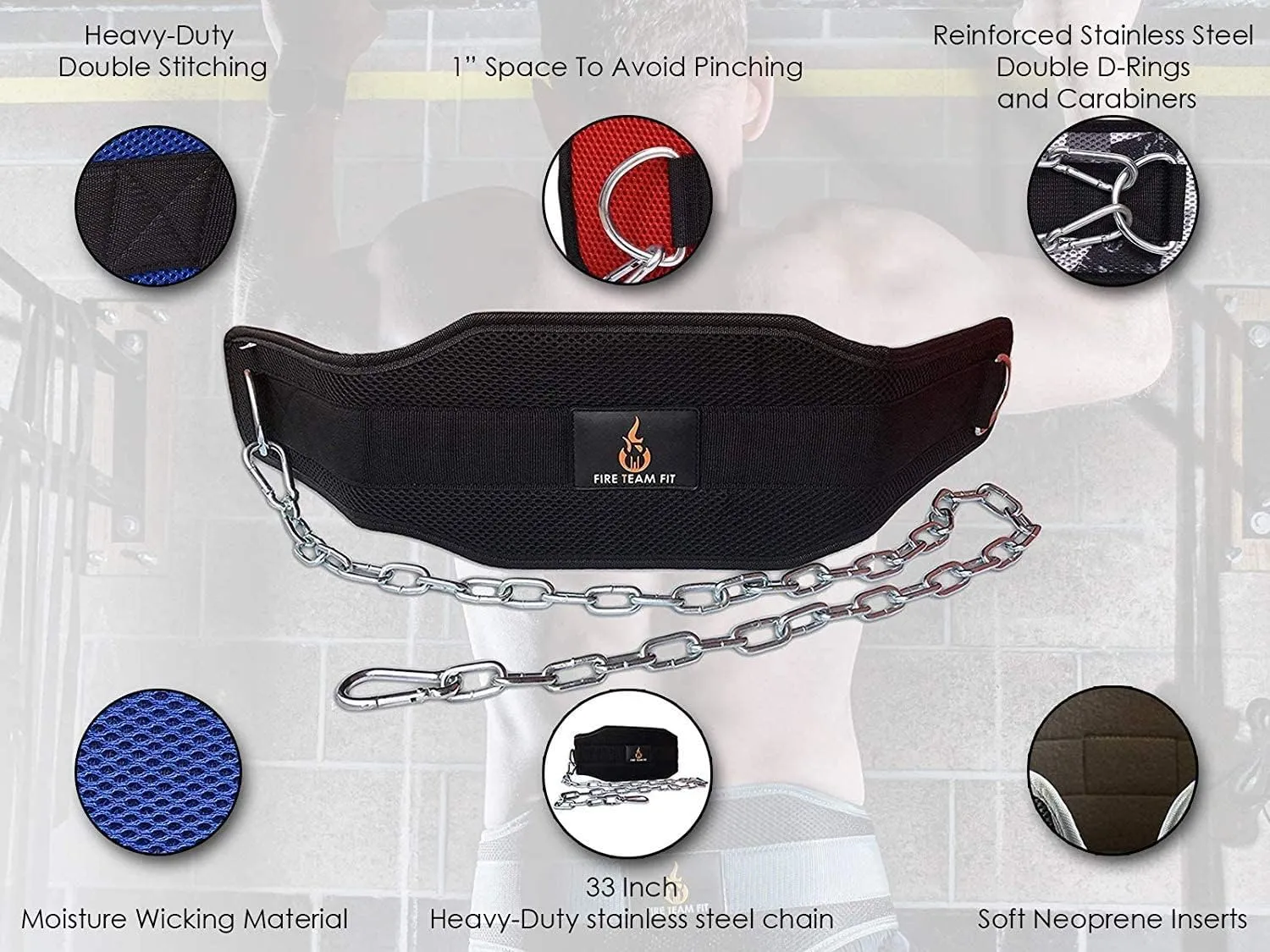 Weighted Belt with Chain, For Pullups, Dips, Weight Lifting, Powerlifting, & Cross Training