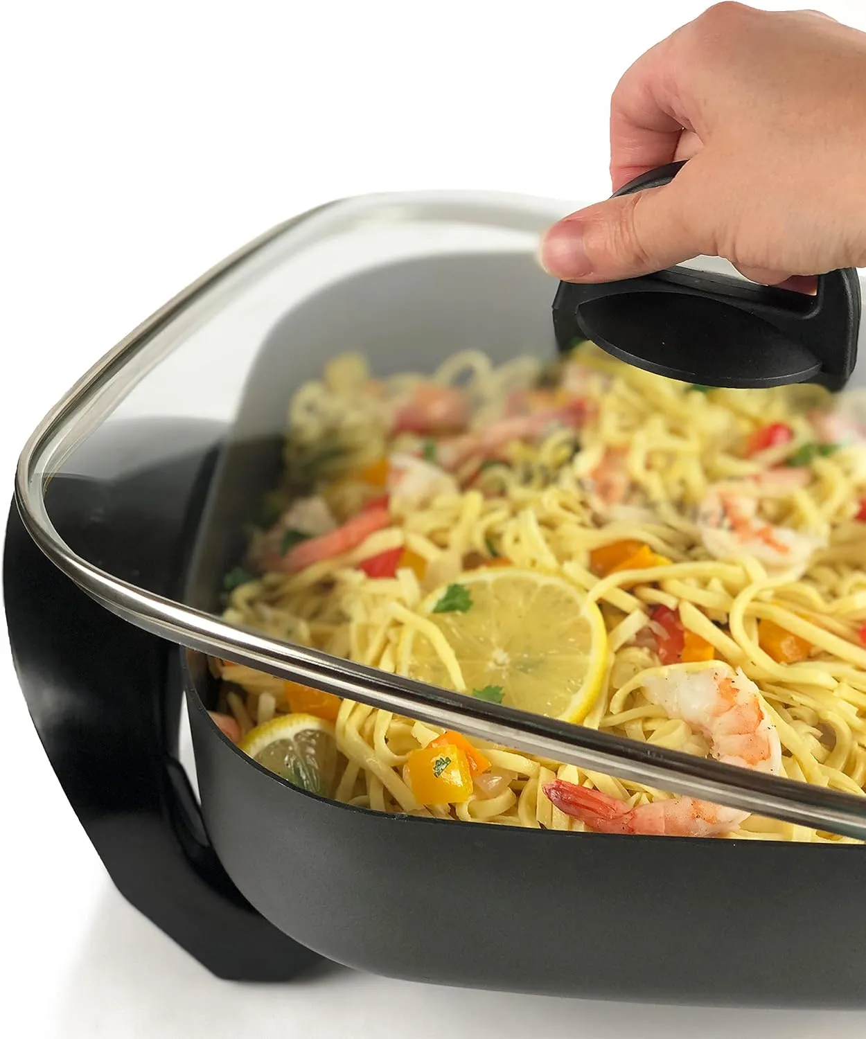 West Bend Electric Skillet Family-Sized 3-Inch Deep with Diamond Shield Scratch-Resistant Non-Stick Finish & Grease Channel for Healthier Cooking, 12-Inch, Gray